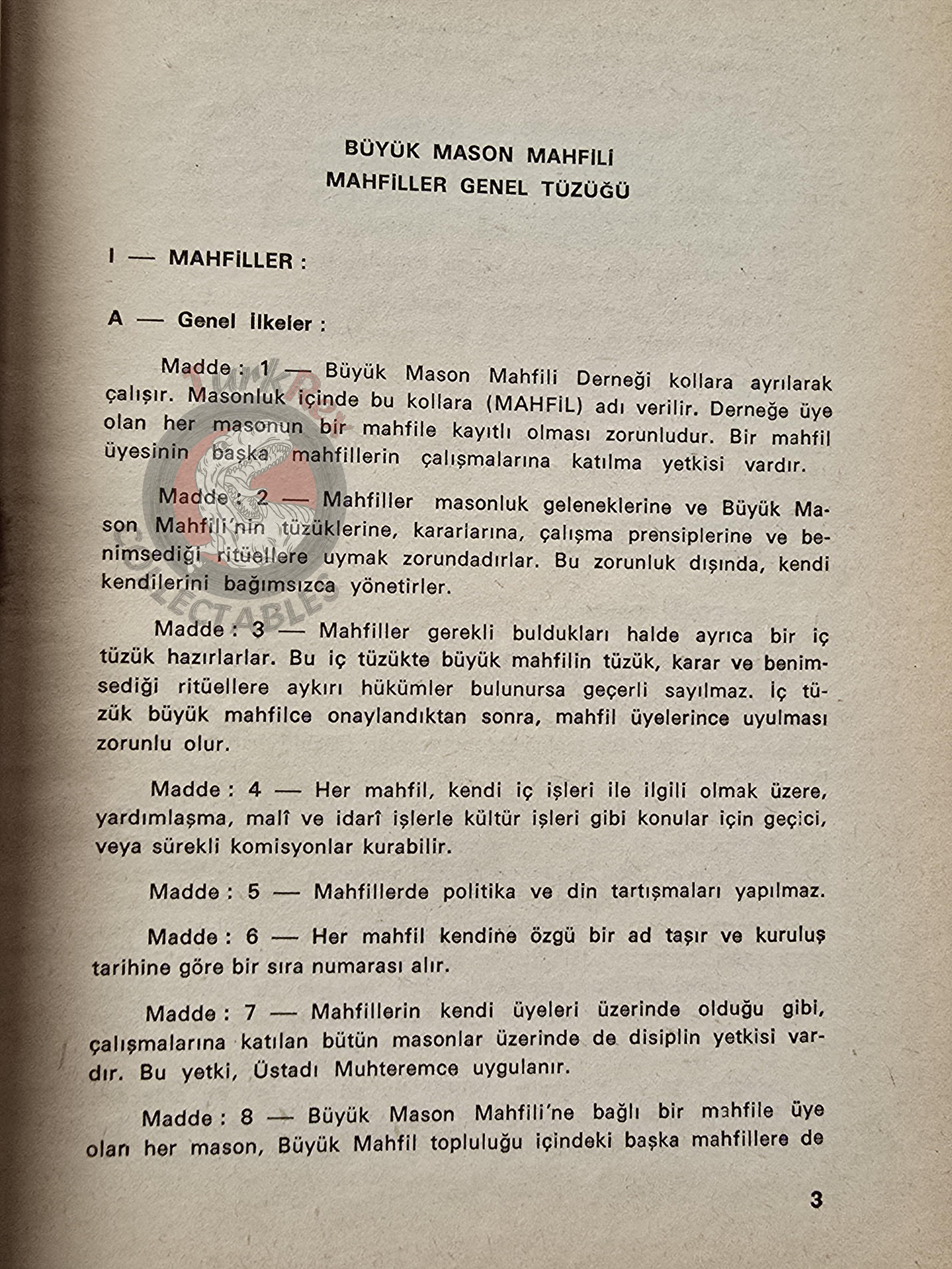 Turkish Freemasonry General Regulations of the Lodges 1974 Booklet Masonic Masons of Turkey