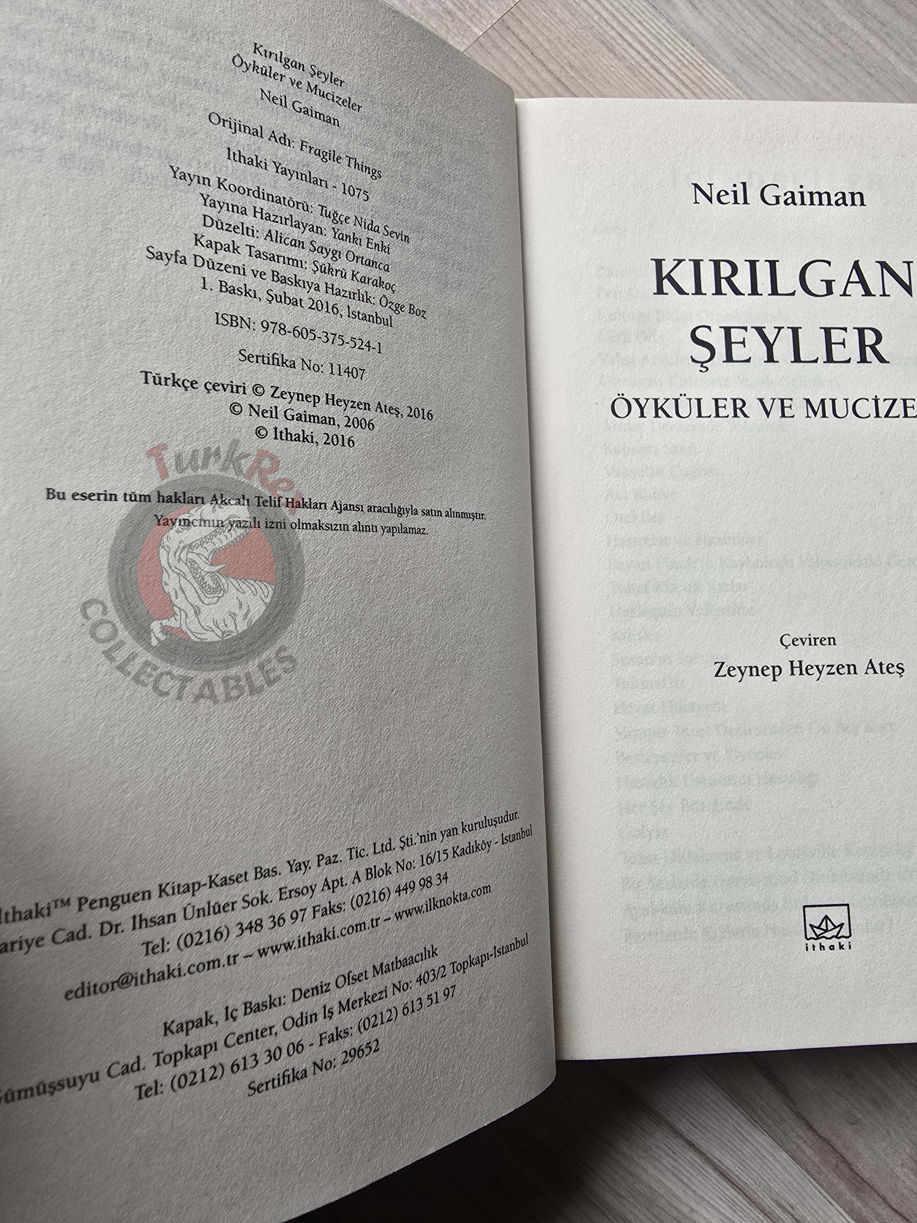 Neil Gaiman – Fragile Things 2016 1st 1st Turkish Book Turkey