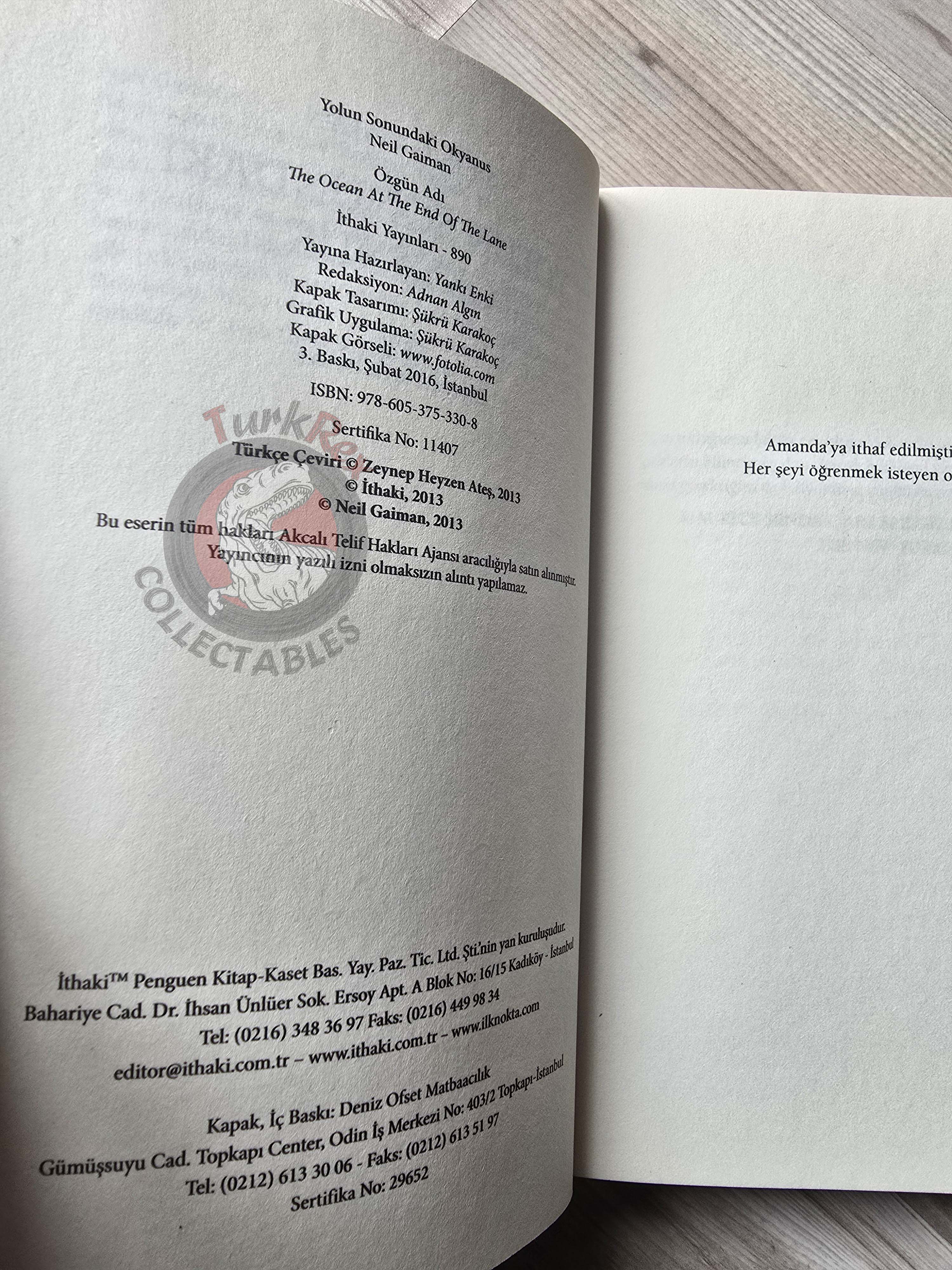 Neil Gaiman – The Ocean At The End Of The Lane 2016 Turkish Book Turkey
