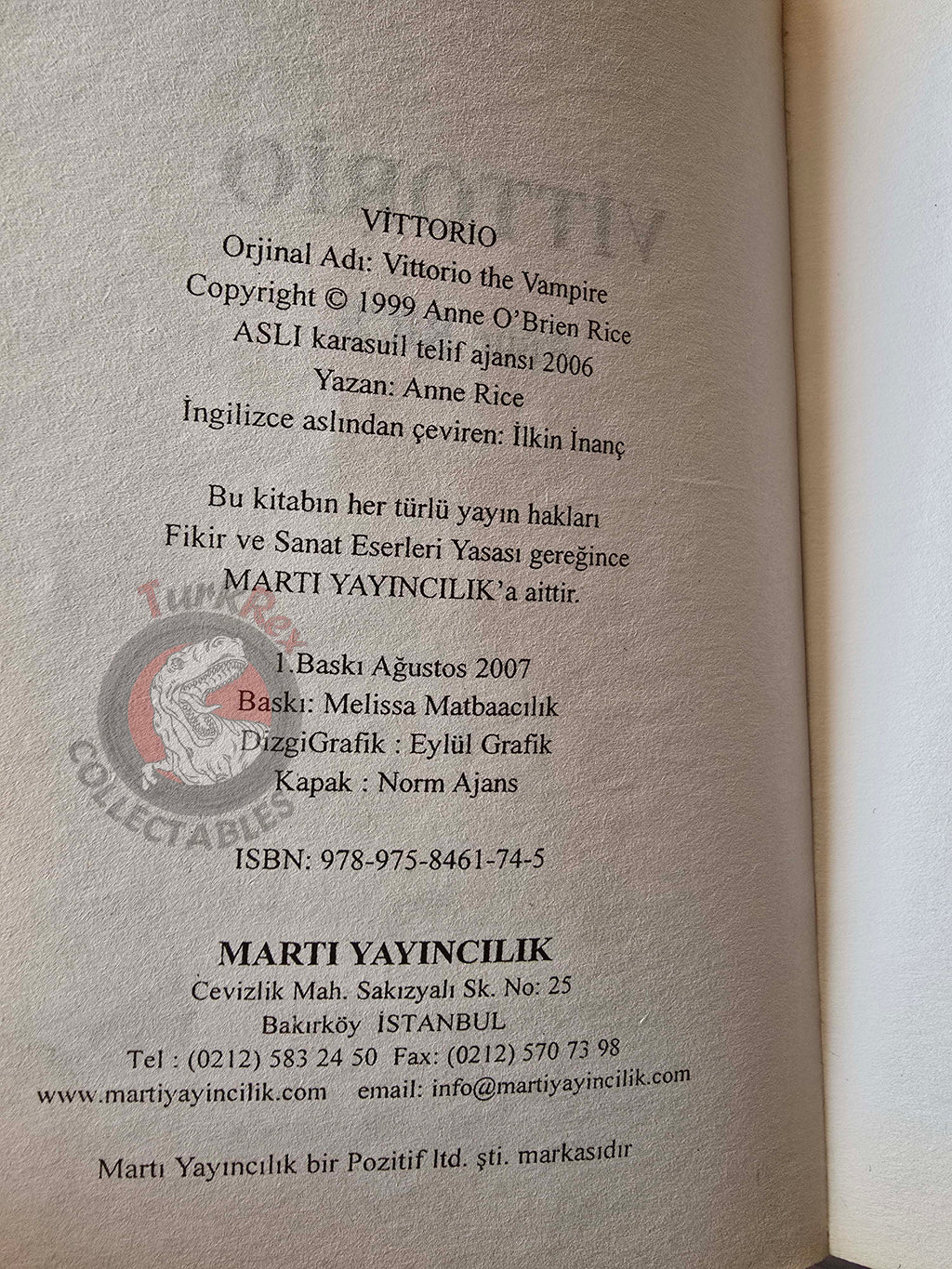 Anne Rice – Vittorio the Vampire 2007 1st Turkish Book Turkey