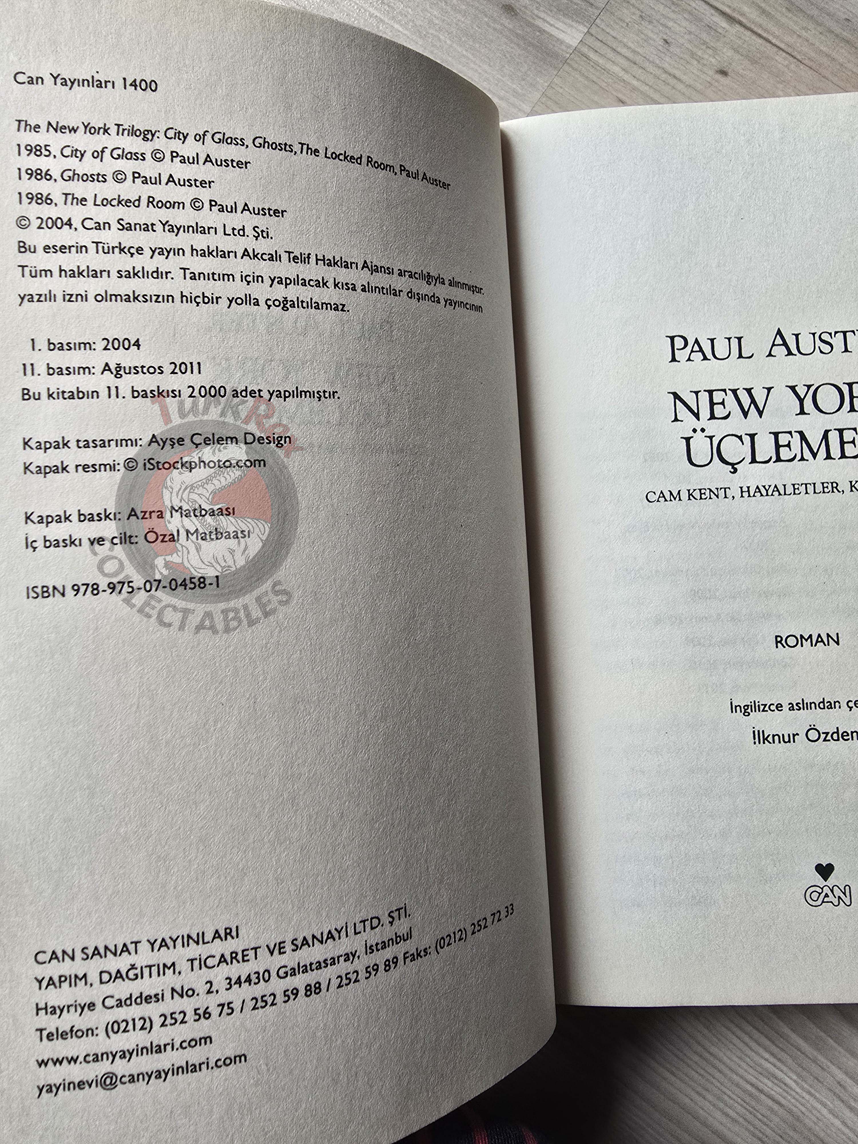Paul Auster – The New York Trilogy: City of Glass 2011 Turkish Book Turkey
