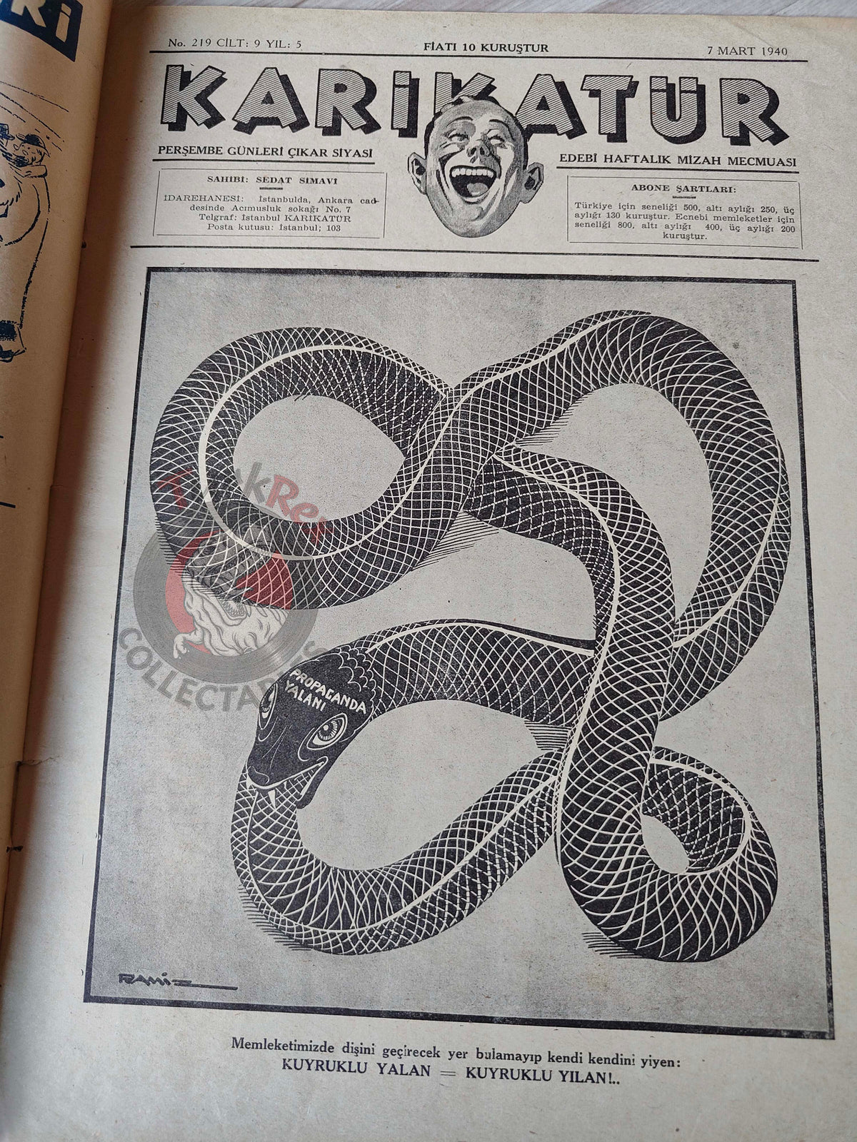 Karikatür 1940 Humor Magazine Turkish Turkey Goebbels and the Propaganda Balloons WW2 era Germany