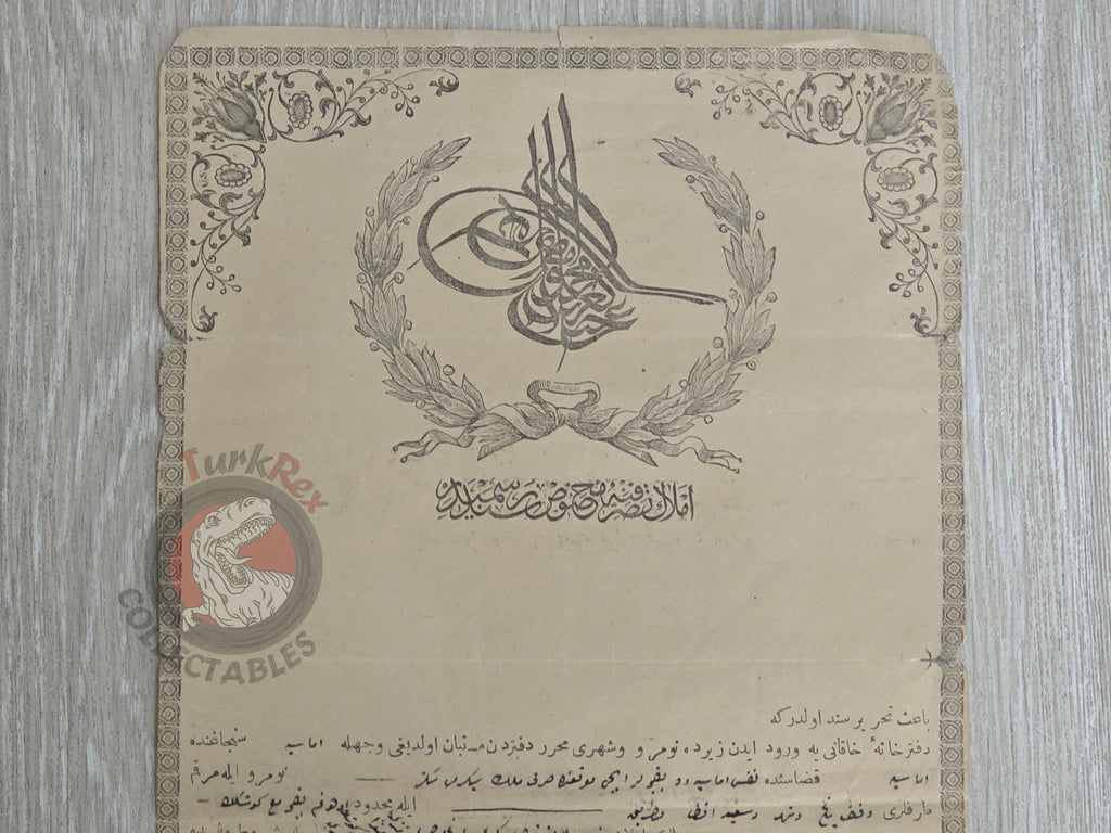 Ottoman 1875 Land Deed Amasya Mansion with Garden Title Deed Mrs Sara non-muslim Waqf