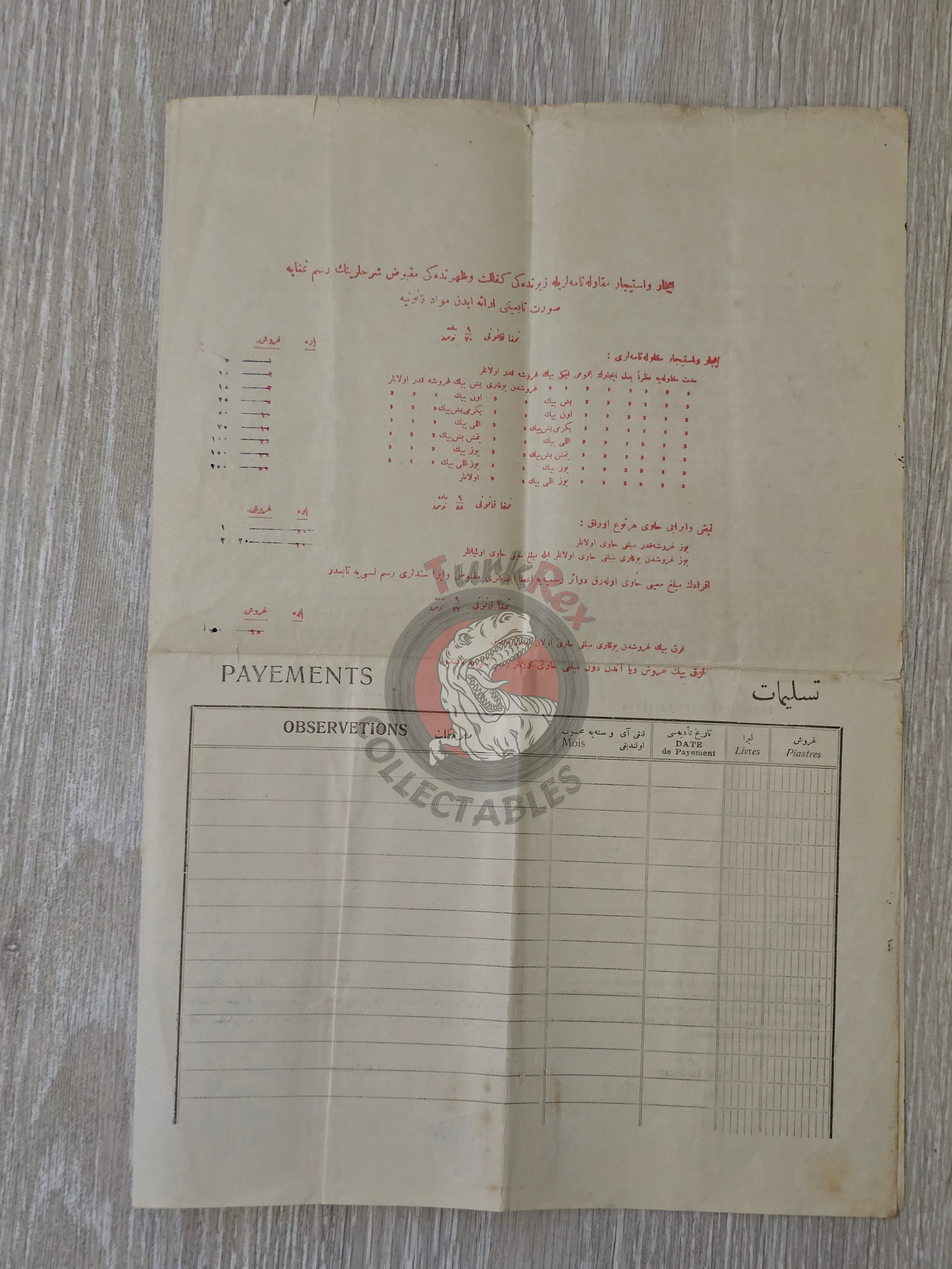 Ottoman Rental Contract of Home İstanbul 1922 Greek and Non-Muslim Citizens