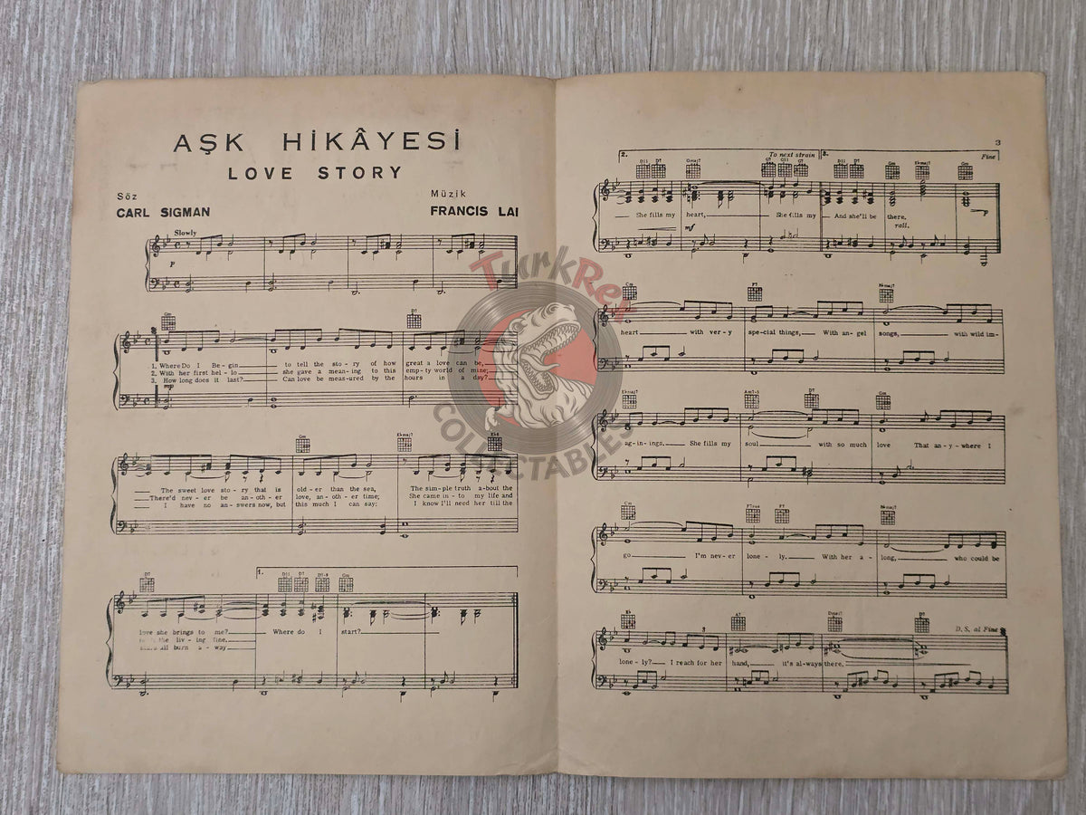 Francis Lai – Love Story OST Turkish Vintage Musical Notes Sheet Turkey