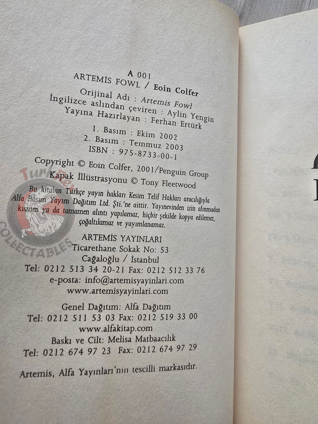 Eoin Colfer – Artemis Fowl Series 2003 Turkish Book Turkey Lot Of 5