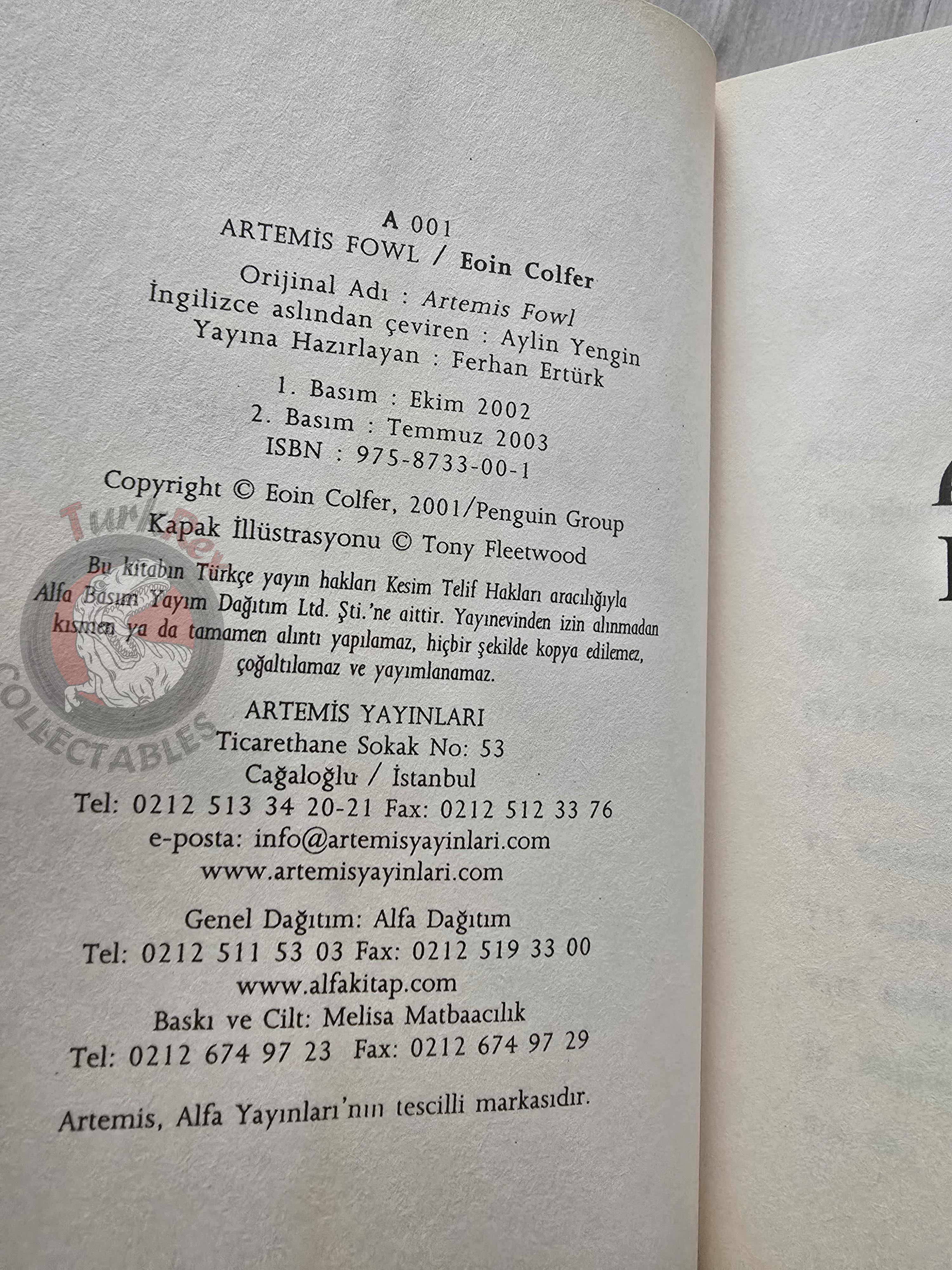 Eoin Colfer – Artemis Fowl Series 2003 Turkish Book Turkey Lot Of 5