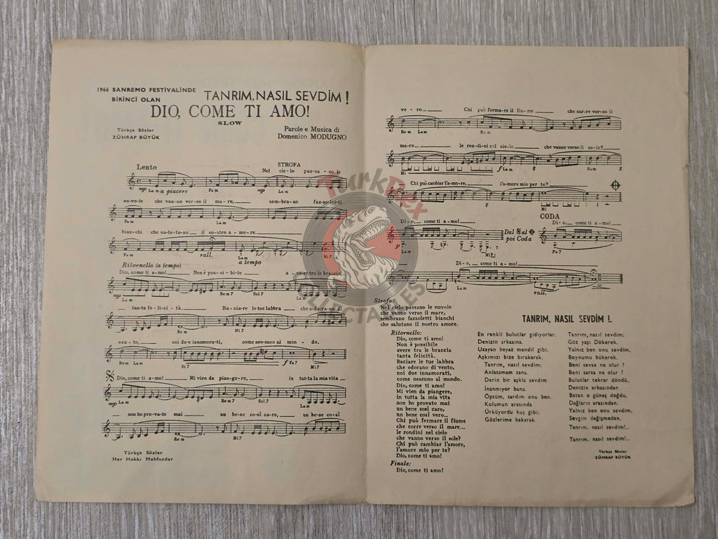 Domenico Modugno – Dio, Come Ti Amo Turkish Vintage Musical Notes Sheet Turkey Sanremo