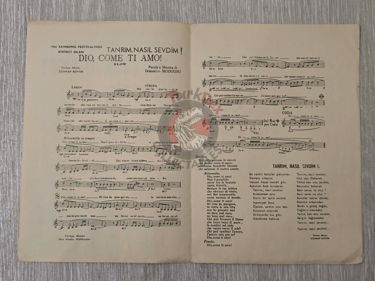 Domenico Modugno – Dio, Come Ti Amo Turkish Vintage Musical Notes Sheet Turkey Sanremo