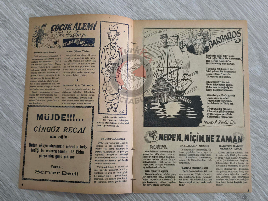 Çocuk Alemi #37 Captain Marvel Jr 1947 Don Winslow of the Navy Turkish Comic Turkey