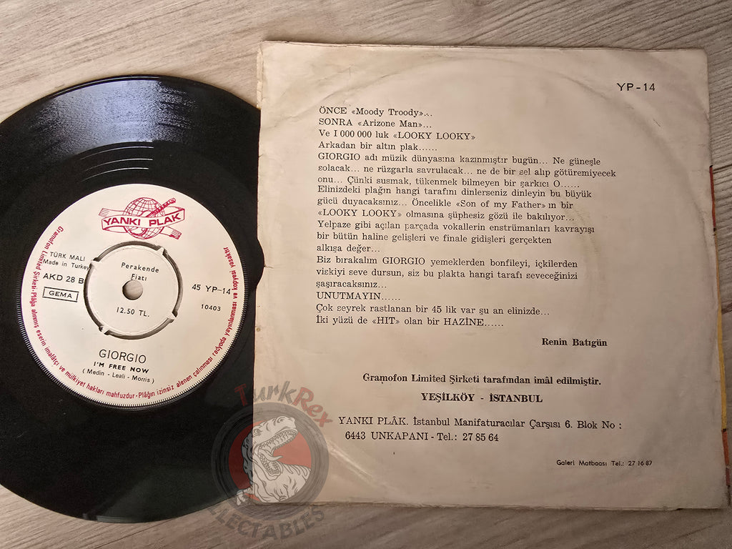 Giorgio – Son Of My Father / I'm Free Now 7" Turkish Pressing Vinyl Turkey Edition
