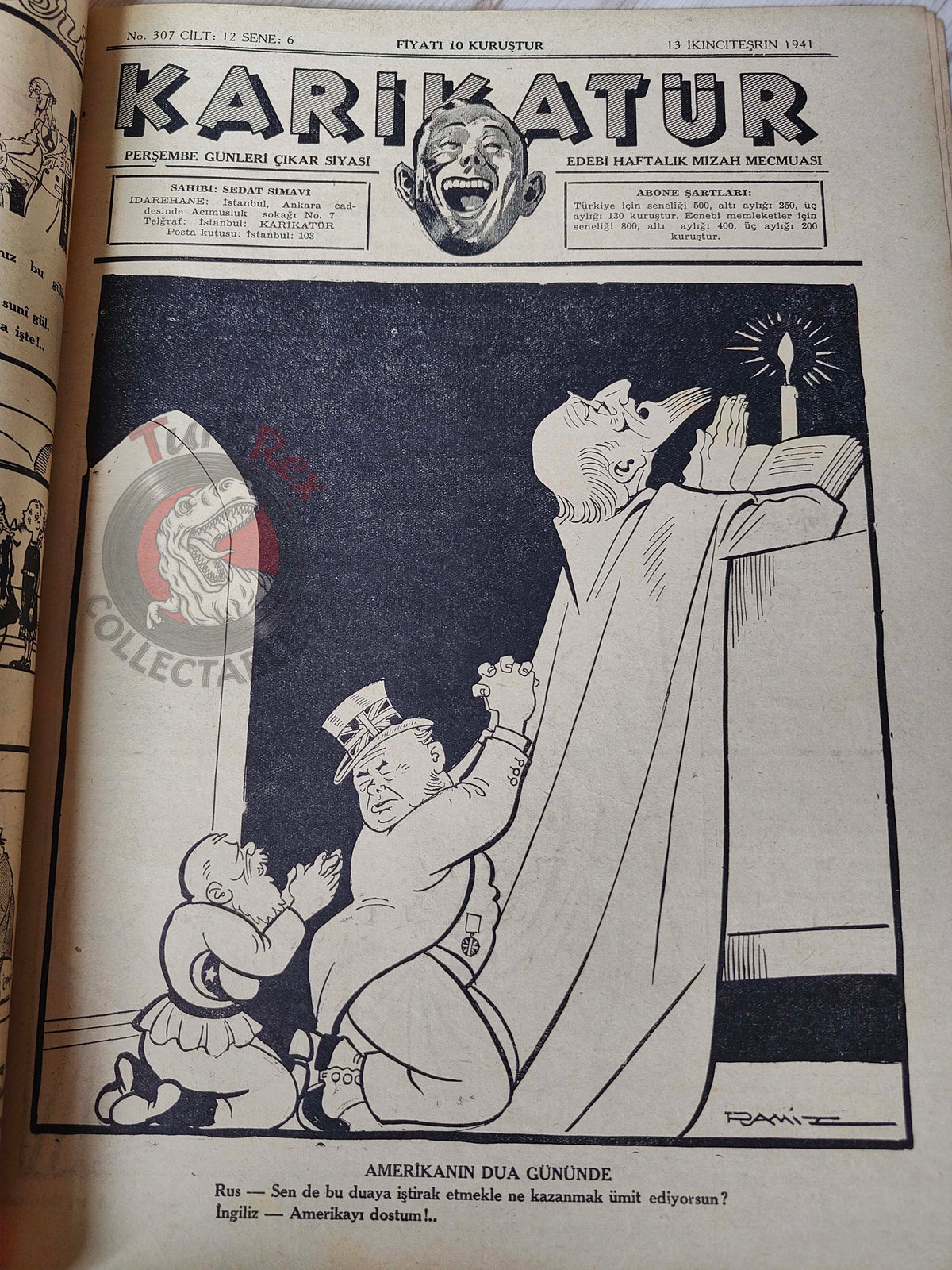 Karikatür 1941 Humor Magazine Turkish Turkey Germany and India WW2 era Churchill Britain Russia