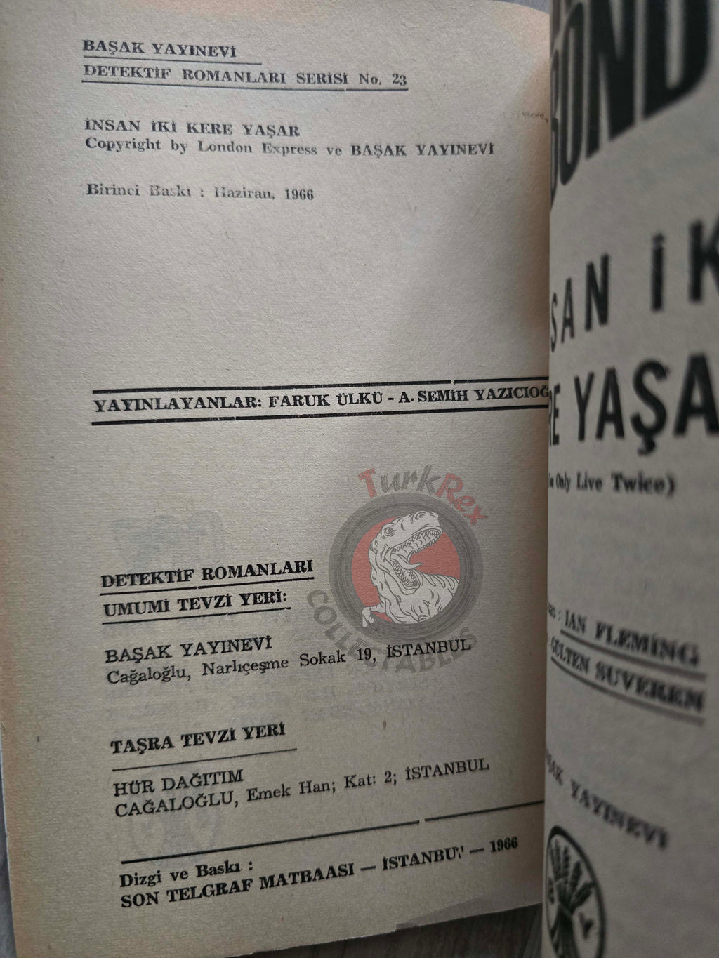 James Bond - You Only Live Twice 1966 1st Turkish Book Turkey Ian Fleming