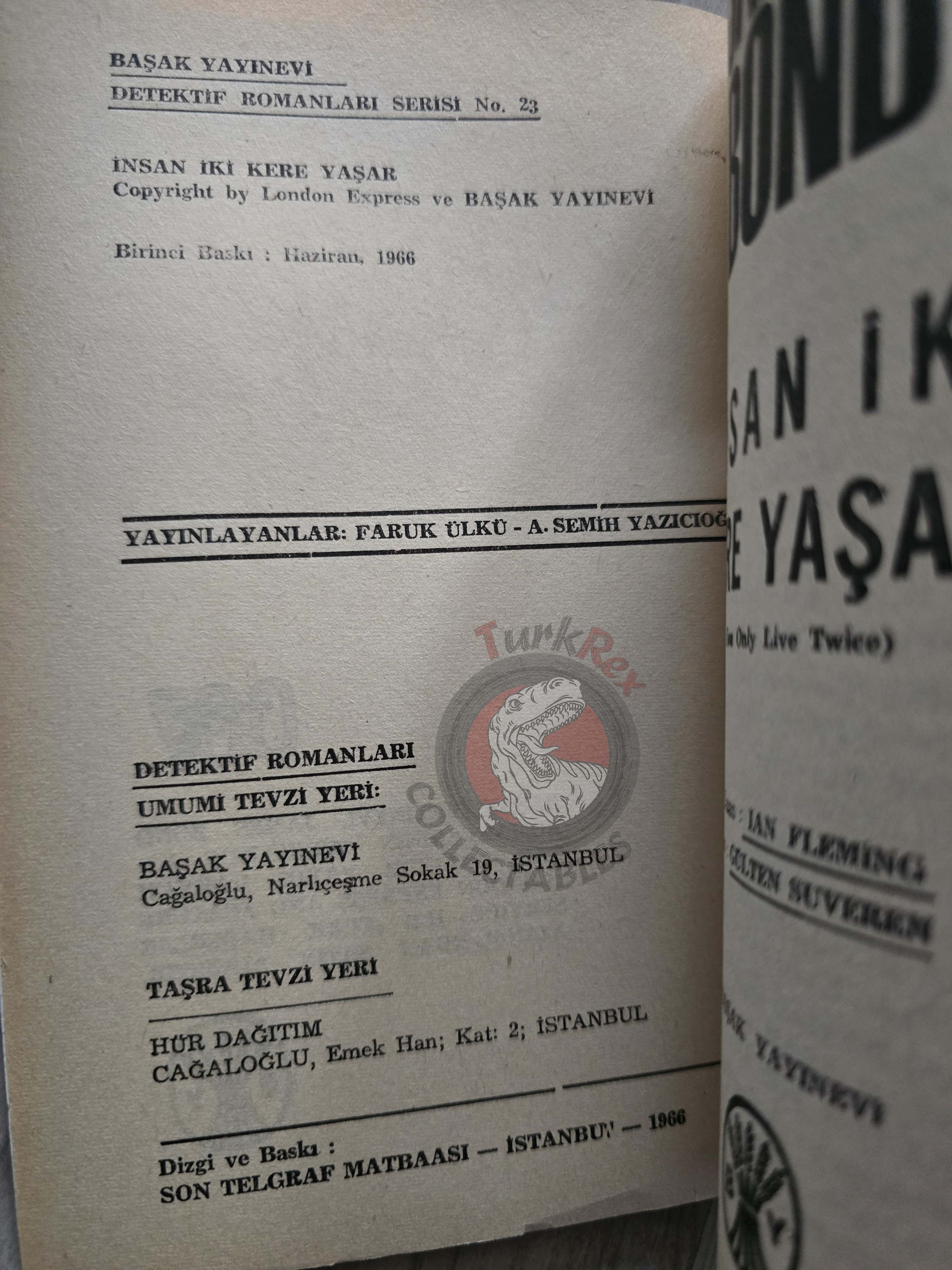 James Bond - You Only Live Twice 1966 1st Turkish Book Turkey Ian Fleming