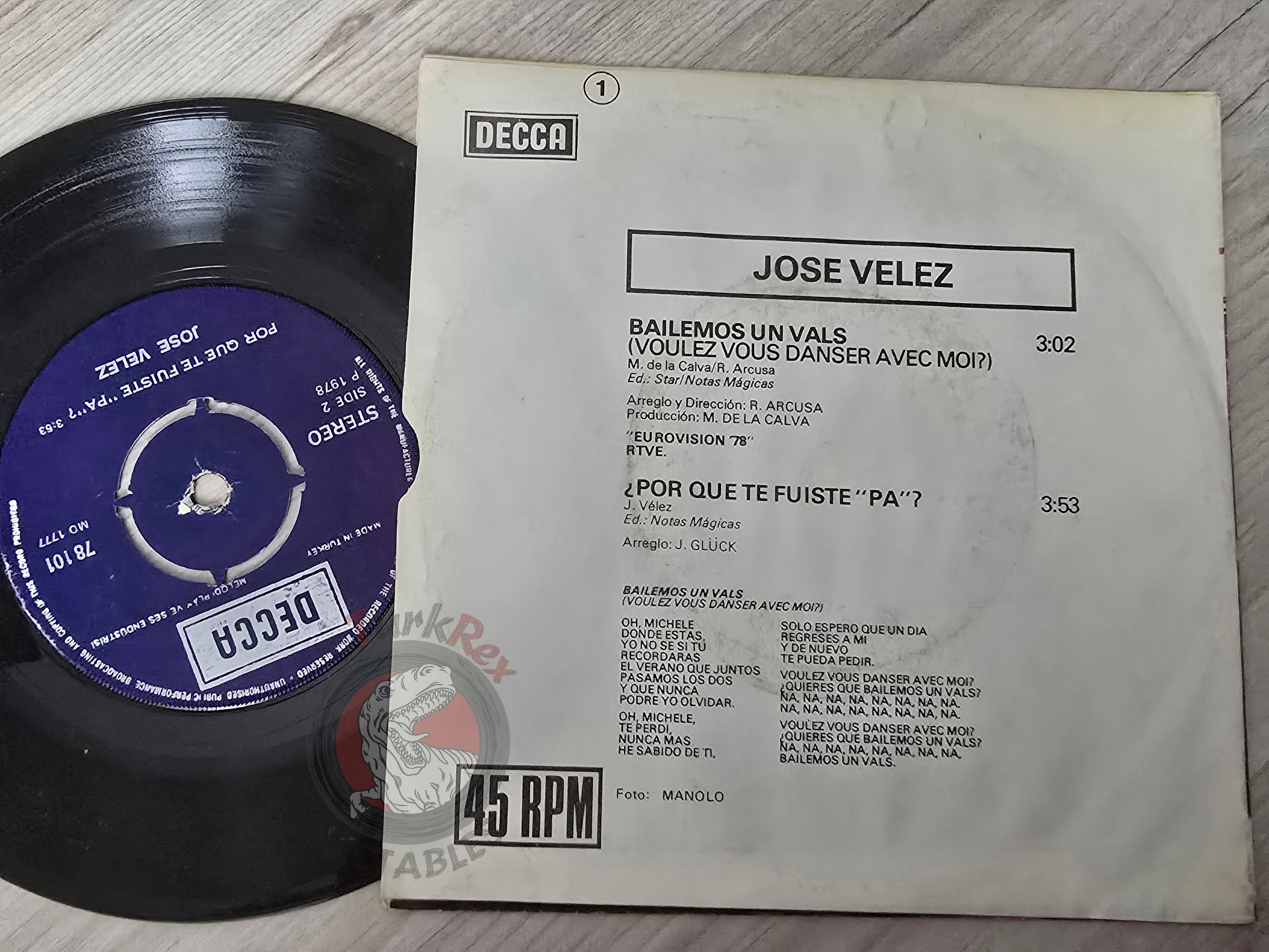 José Vélez – Bailemos Un Vals 7" Turkish Pressing Vinyl Turkey Edition Eurovision