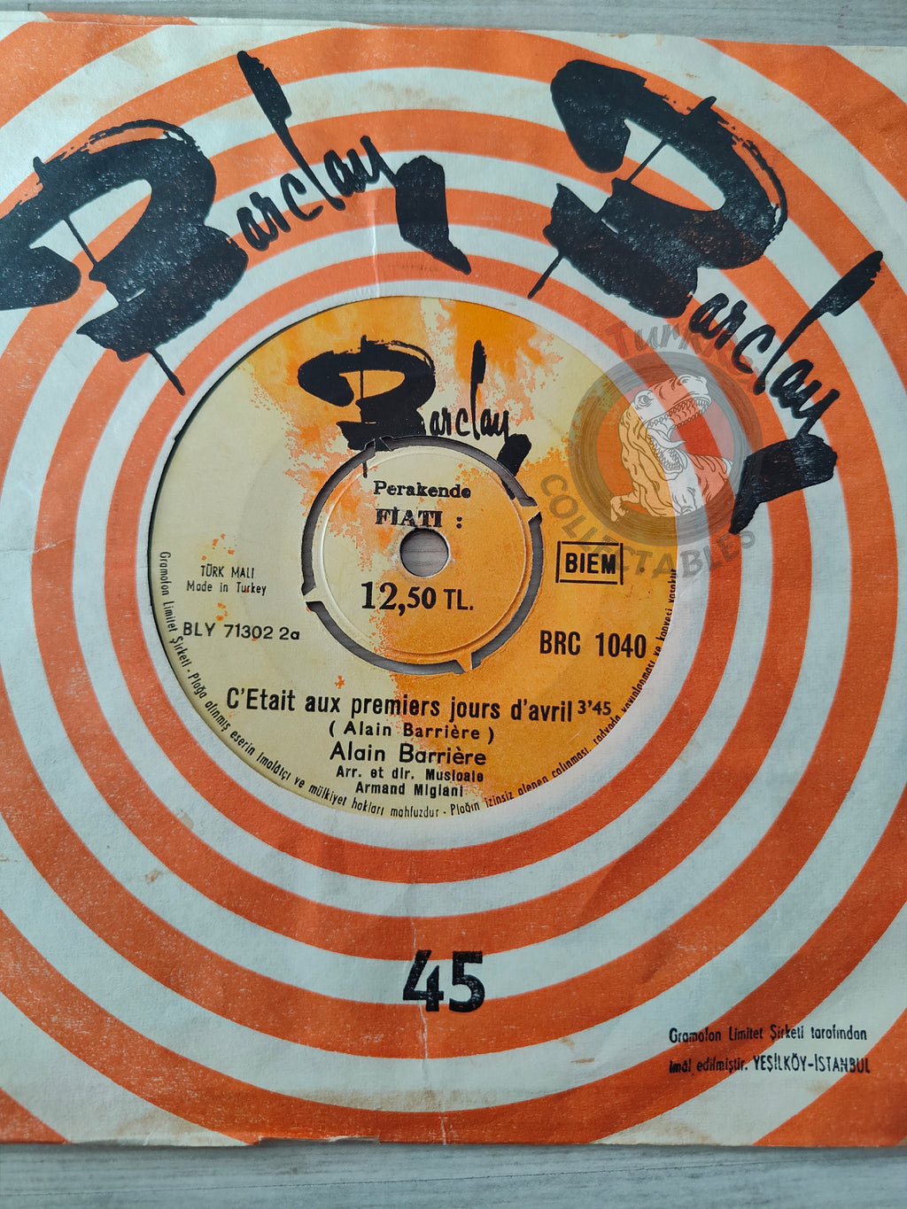 Alain Barrière – Un Homme S'Est Pendu 7" Turkish Pressing Vinyl Turkey Edition