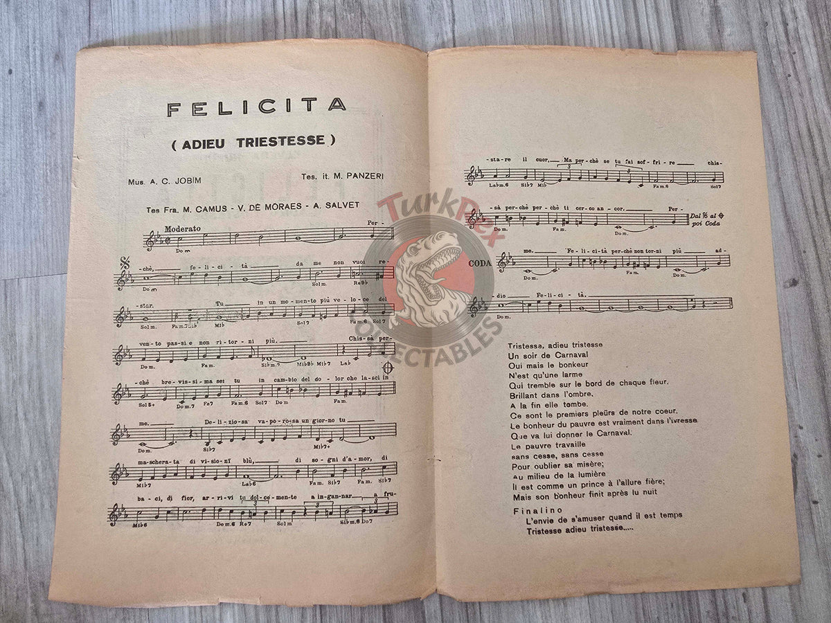 Sophia Loren – Felicità (Adieu Tristesse) Turkish Vintage Musical Notes Sheet Turkey Orfeu Negro