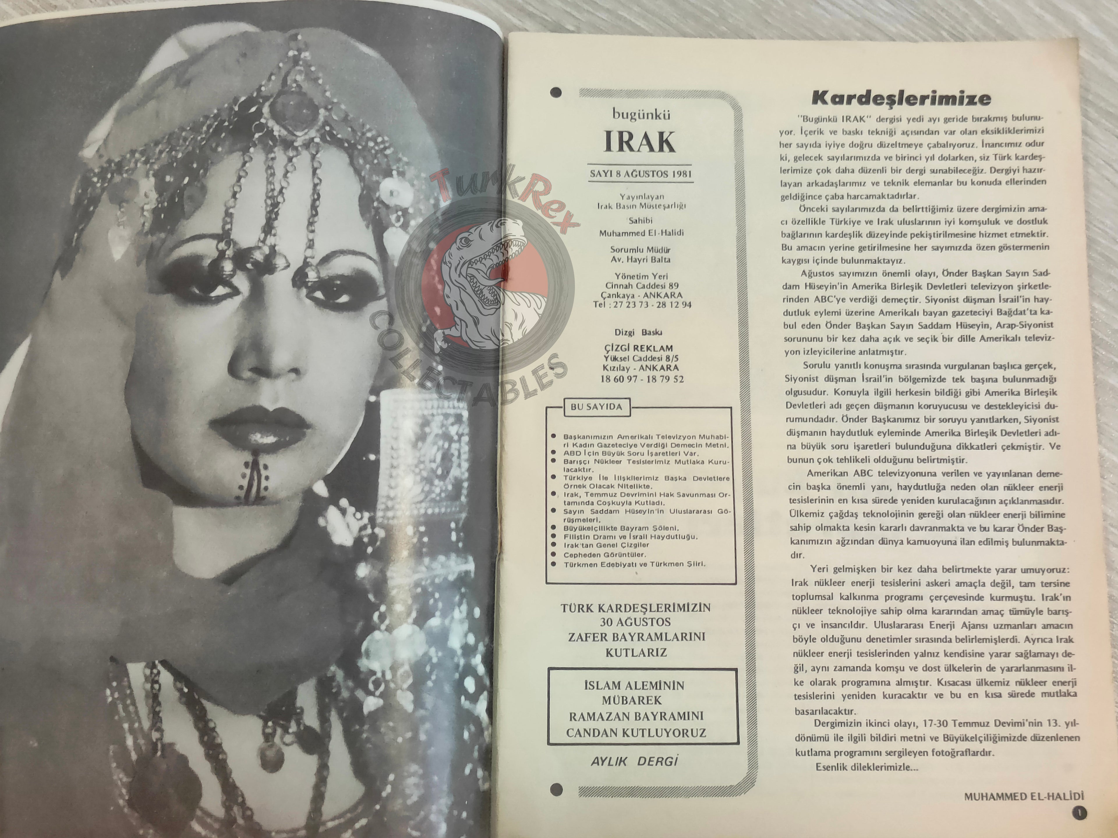 Saddam Hussein - Iraq Today 1981 Official Propaganda Magazine Turkish Turkey Middle East