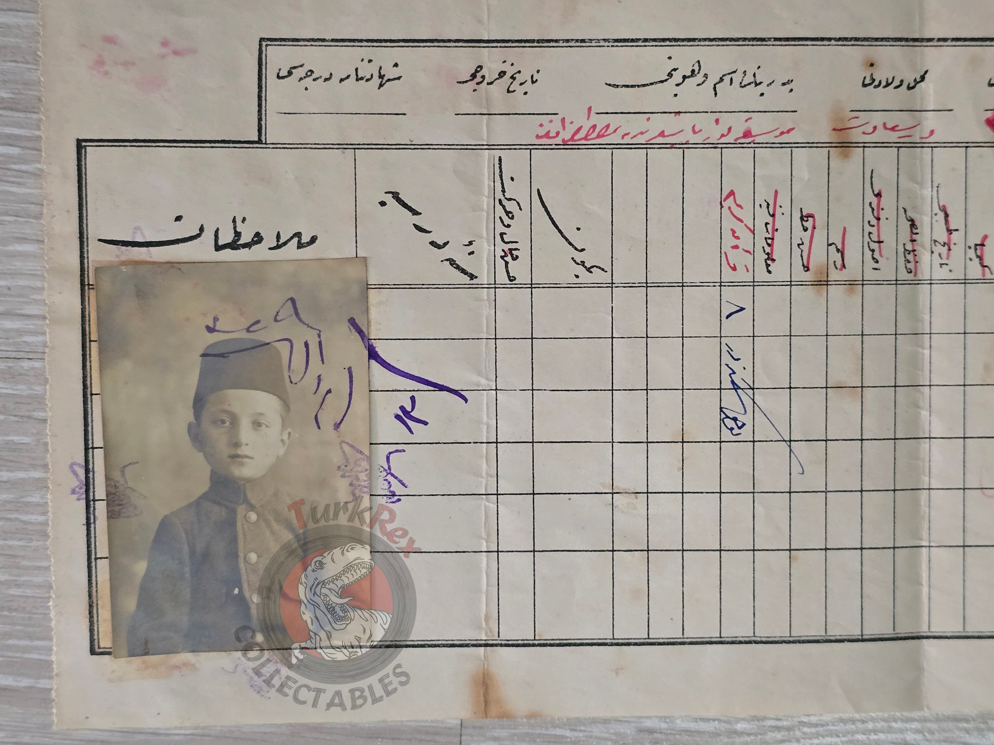 Ottoman 1913 School Report Card Empire Military with Photograph Education