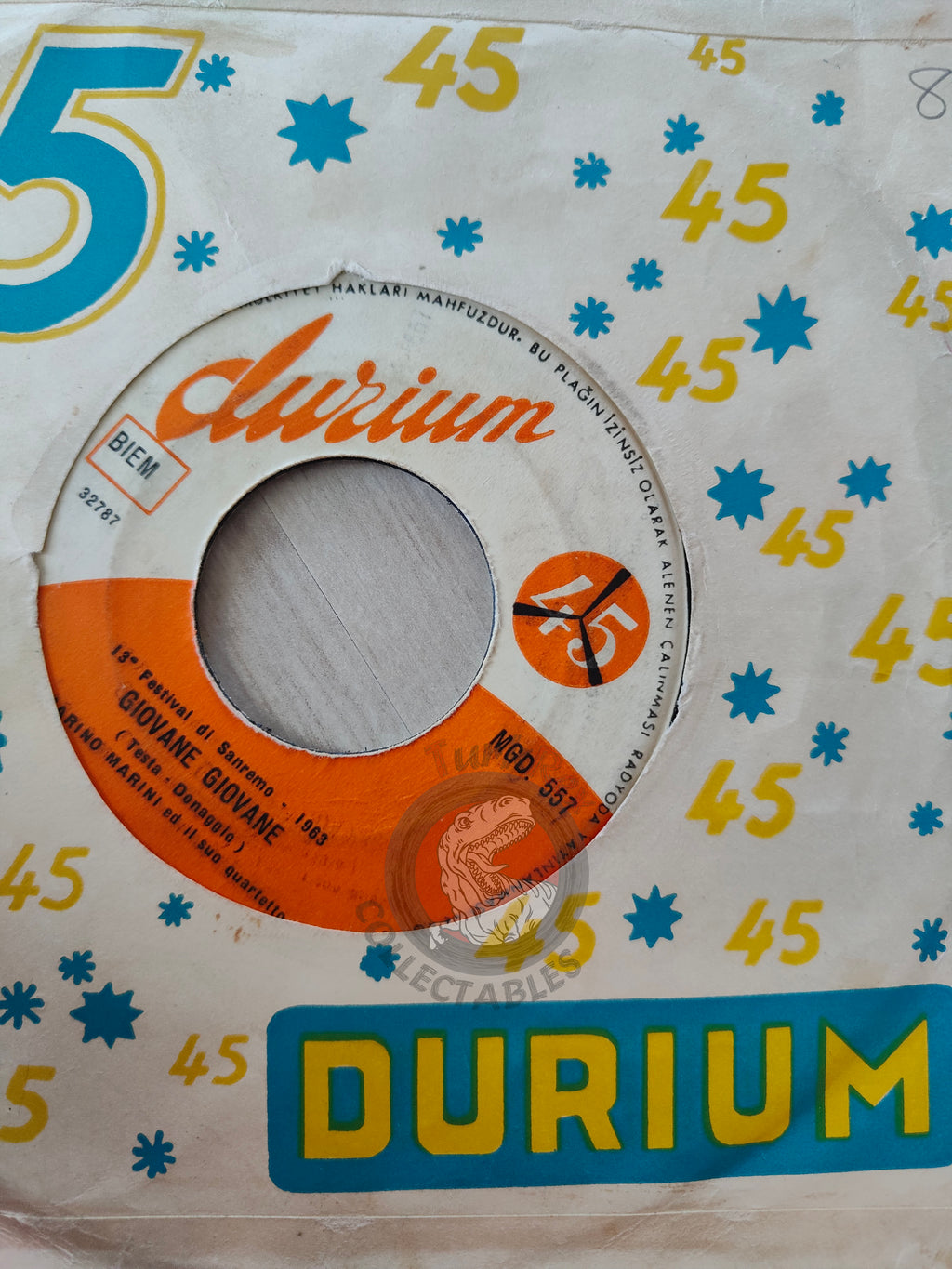 Marino Marini E Il Suo Quartetto – Giovane Giovane 7" Turkish Pressing Vinyl Turkey Edition Sanremo