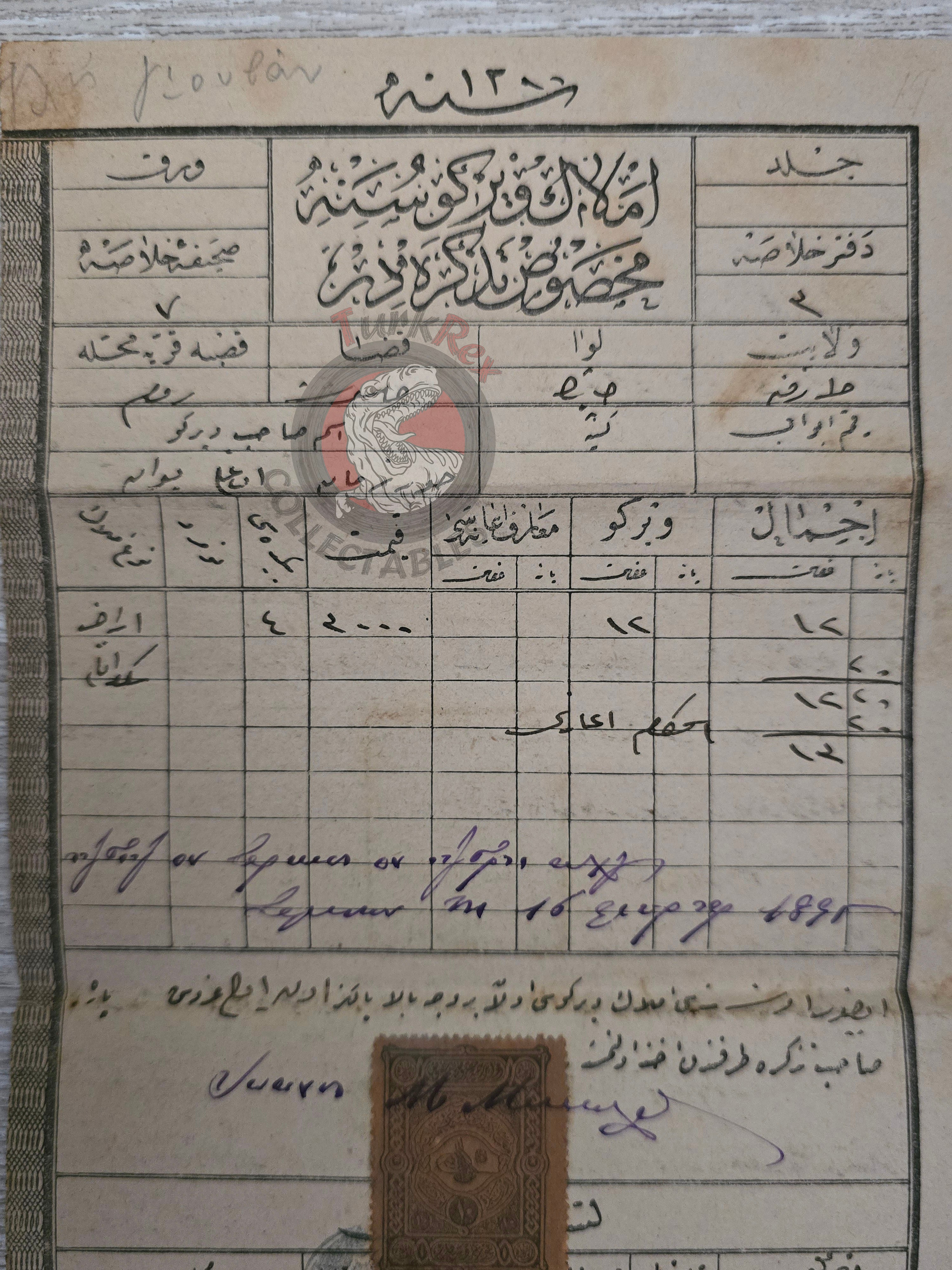 Ottoman Real Estate Tax Document 1895 Samsun Rum Quarter Greek Citizen Yuvan 2