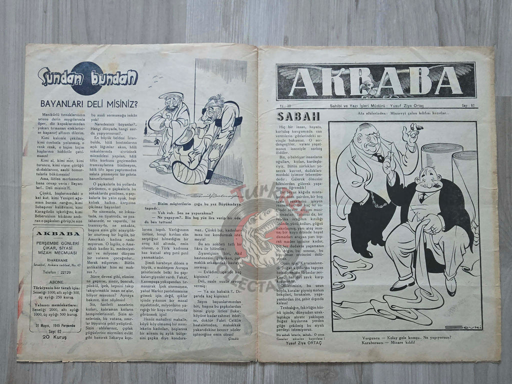 Akbaba 1945 Humor Magazine Turkish Turkey Uncle Sam Atom Bomb Japan WW2 era United States