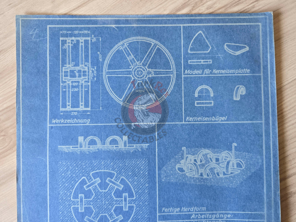Ottoman German Technical Drawing Blueprint Pulley DATSCH 1920s