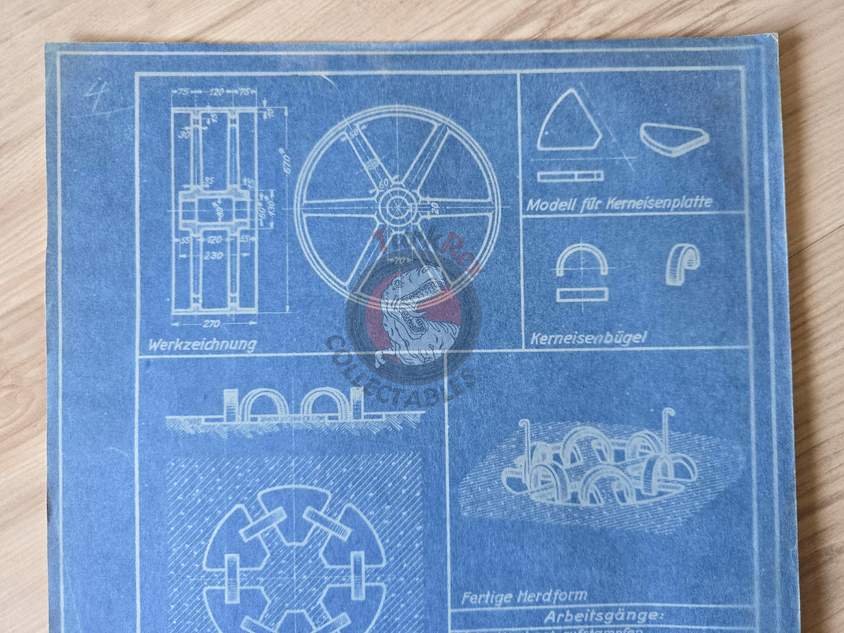 Ottoman German Technical Drawing Blueprint Pulley DATSCH 1920s
