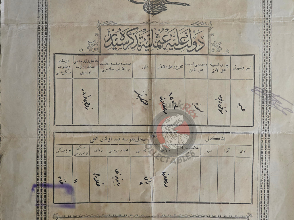 Ottoman Identity Document 1906 İstanbul Greek Rum Citizen Greece