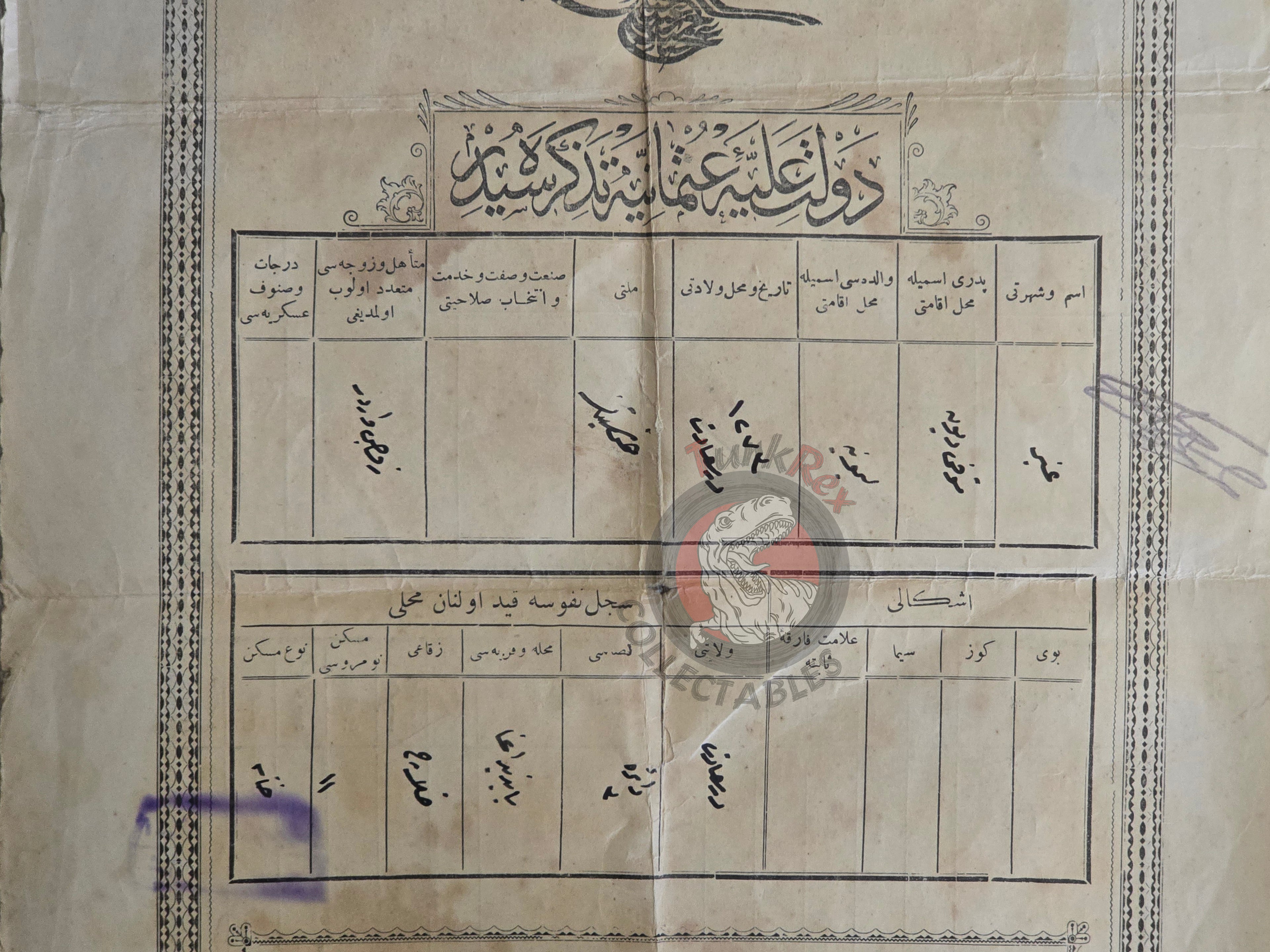 Ottoman Identity Document 1906 İstanbul Greek Rum Citizen Greece