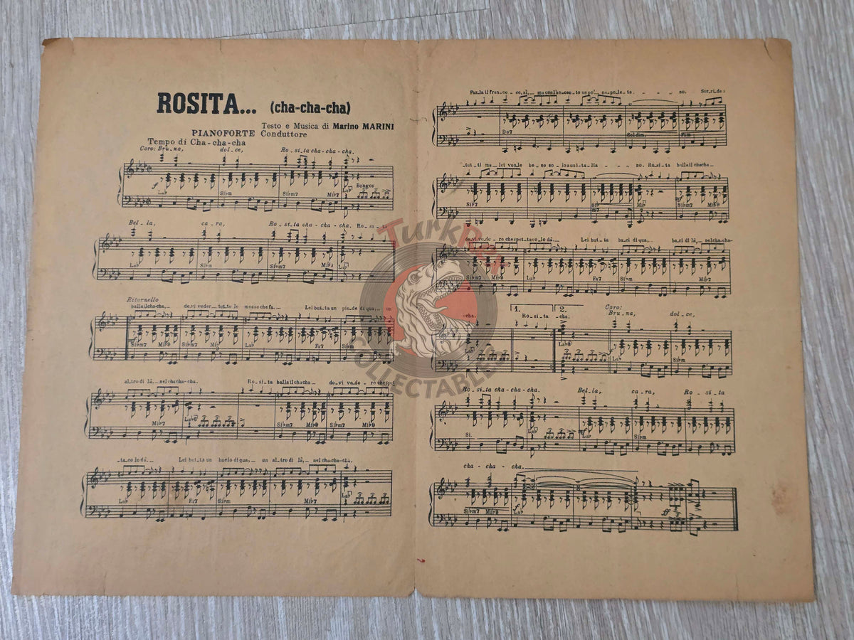 Marino Marini – Rosita Turkish Vintage Musical Notes Sheet Turkey
