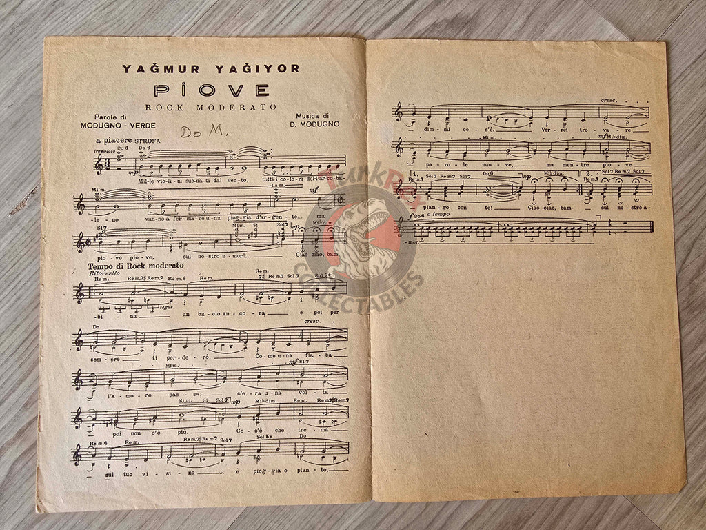 Domenico Modugno – Piove (Ciao Ciao Bambina) Turkish Vintage Musical Notes Sheet Turkey