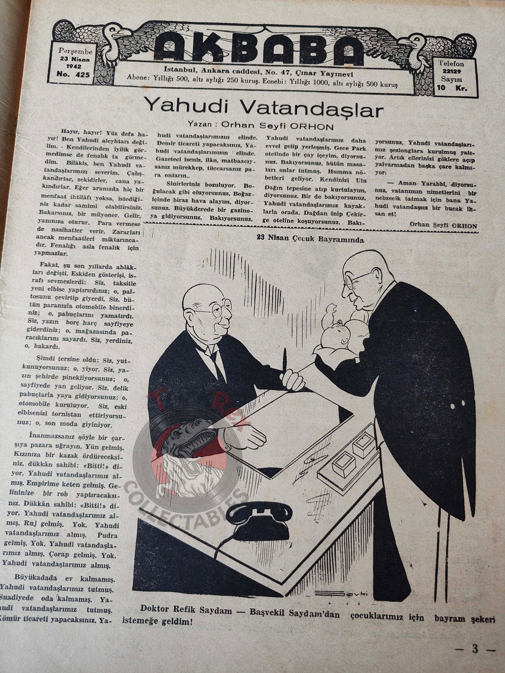 Akbaba 1942 Humor Magazine Turkish Turkey Germany and the Cossack WW2 era Russia Churchill