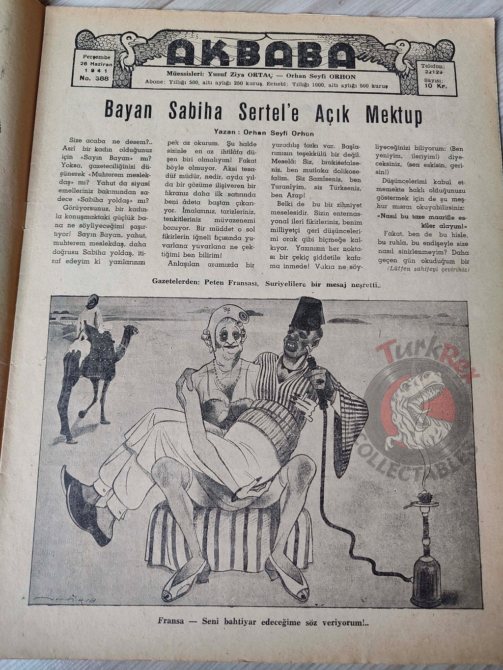 Akbaba 1941 Humor Magazine Turkish Turkey Peace WW2 era France Syria