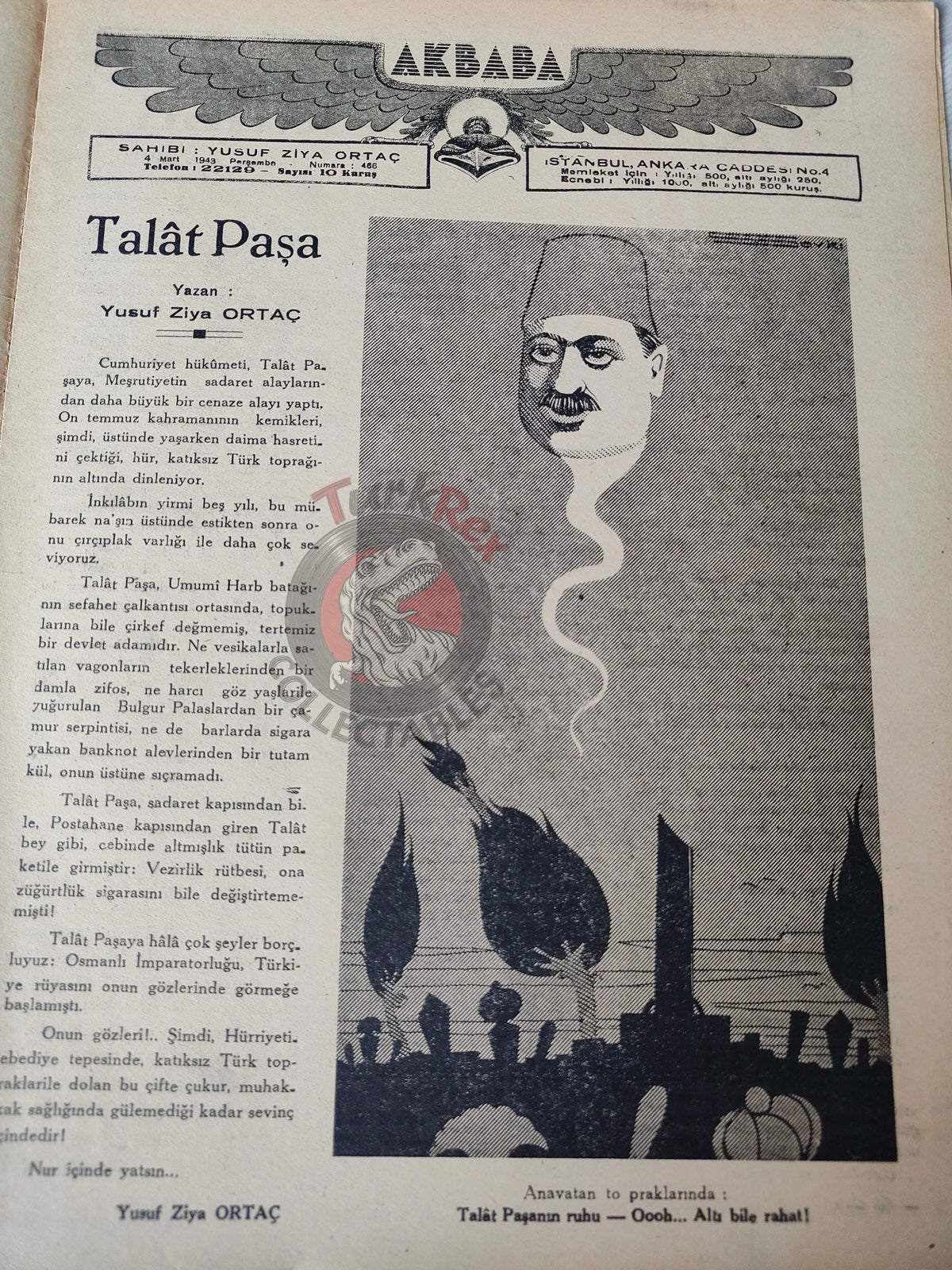 Akbaba 1943 Humor Magazine Turkish Turkey Germany Japan WW2 era Russia Joseph Goebbels Talat Pasha