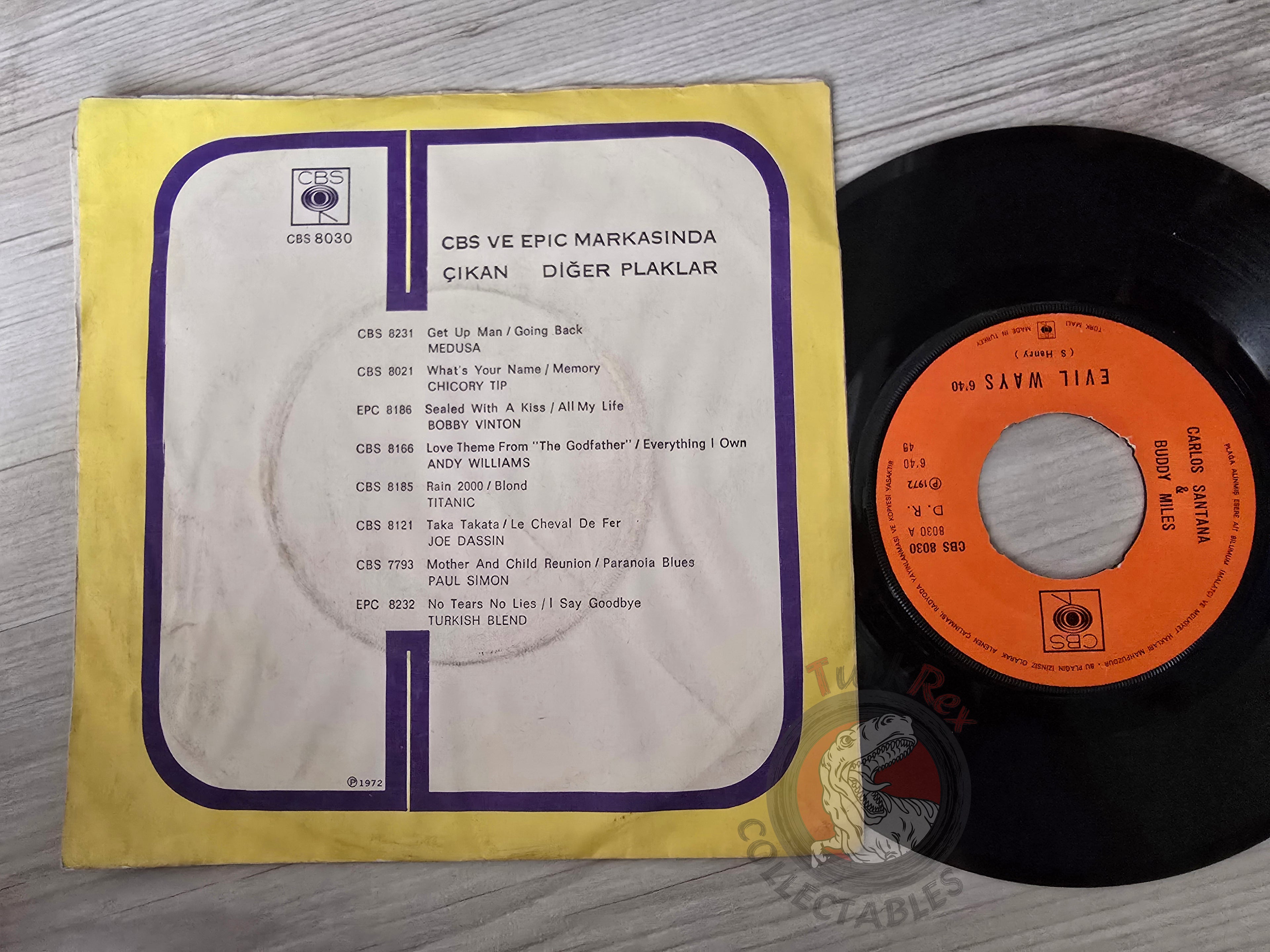 Santana & Buddy Miles – Evil Ways 7" Turkish Pressing Vinyl Turkey Edition