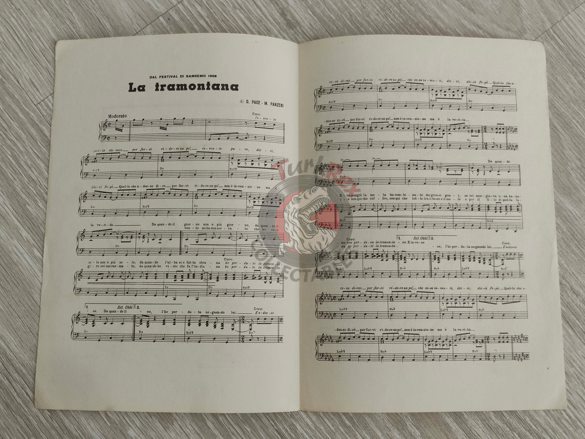 Antoine & Gianni Pettenati – La Tramontana Turkish Vintage Musical Notes Sheet Turkey Sanremo