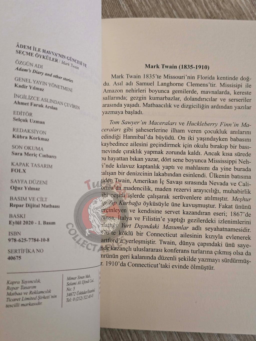 Mark Twain – Adam’s Diary and Other Stories  Turkish Book Turkey