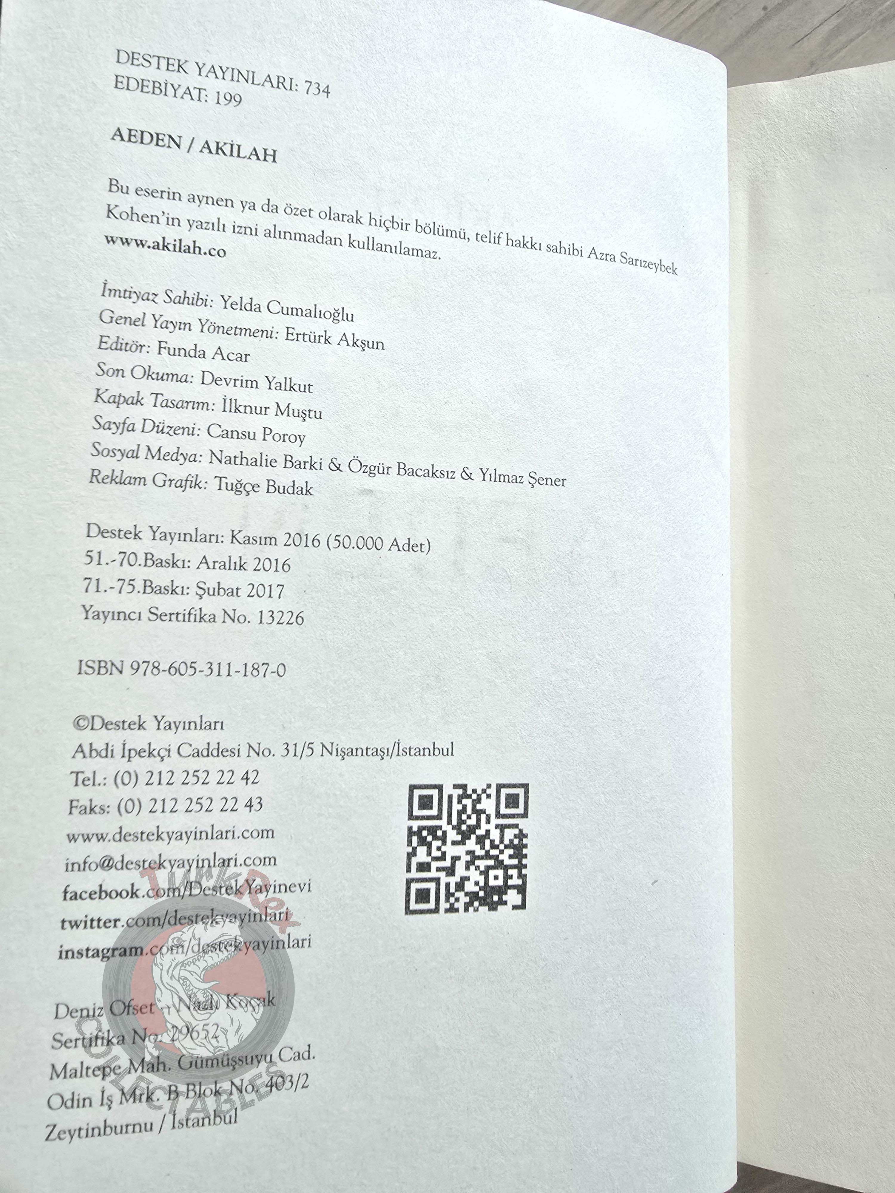 Akilah Azra Kohen – Aeden 2017 Turkish Book Turkey