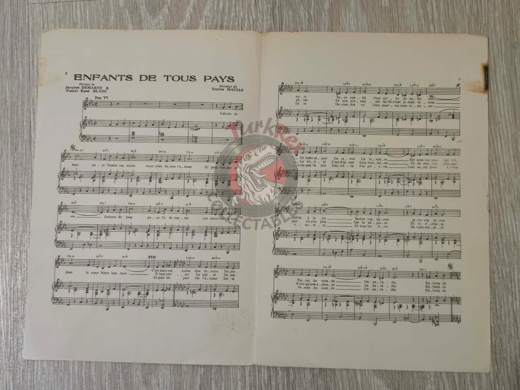 Enrico Macias – Enfants de Tous Pays Turkish Vintage Musical Notes Sheet Turkey