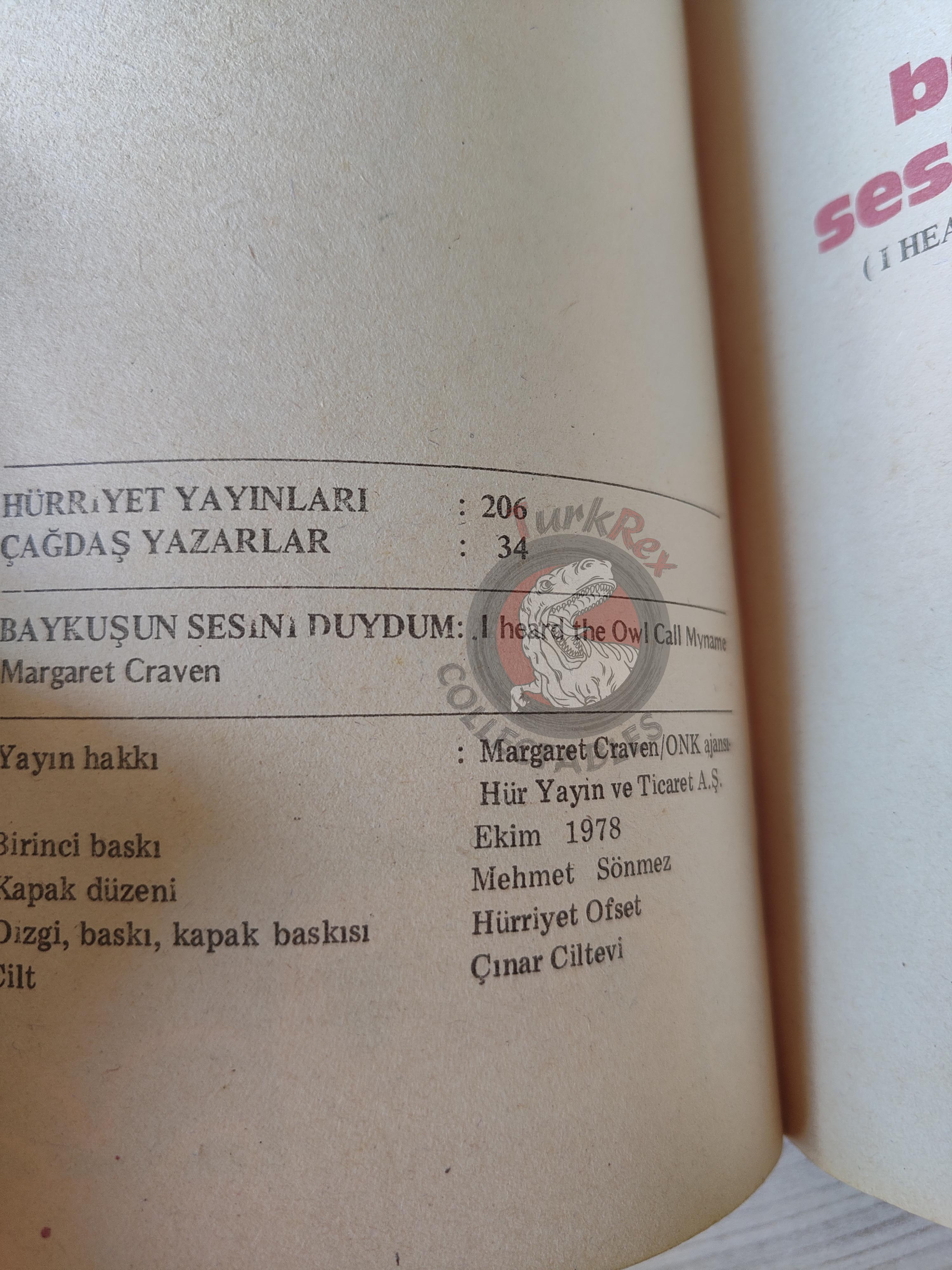 Margaret Craven – I Heard the Owl Call My Name 1978 1st Turkish Book Turkey