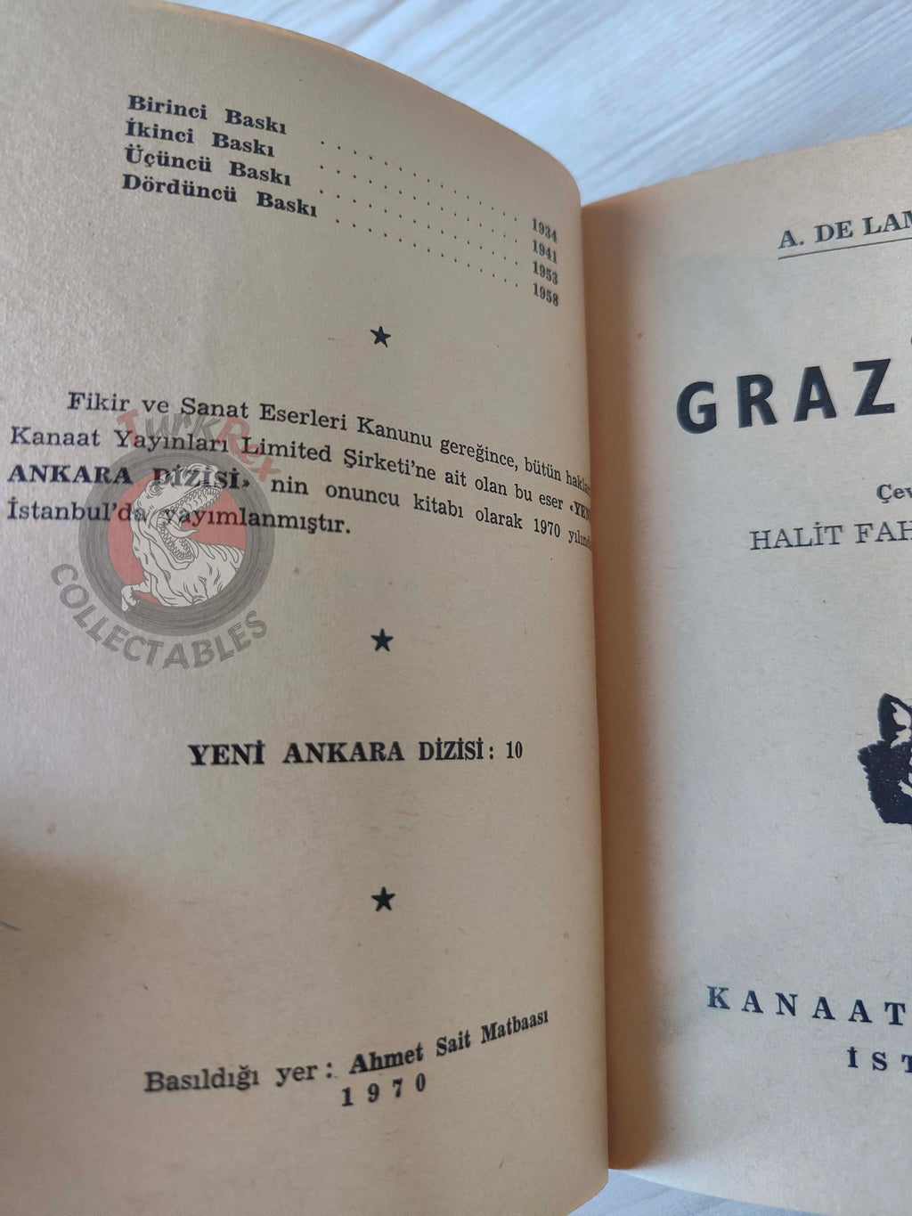 Alphonse de Lamartine – Graziella 1970 Turkish Book Turkey