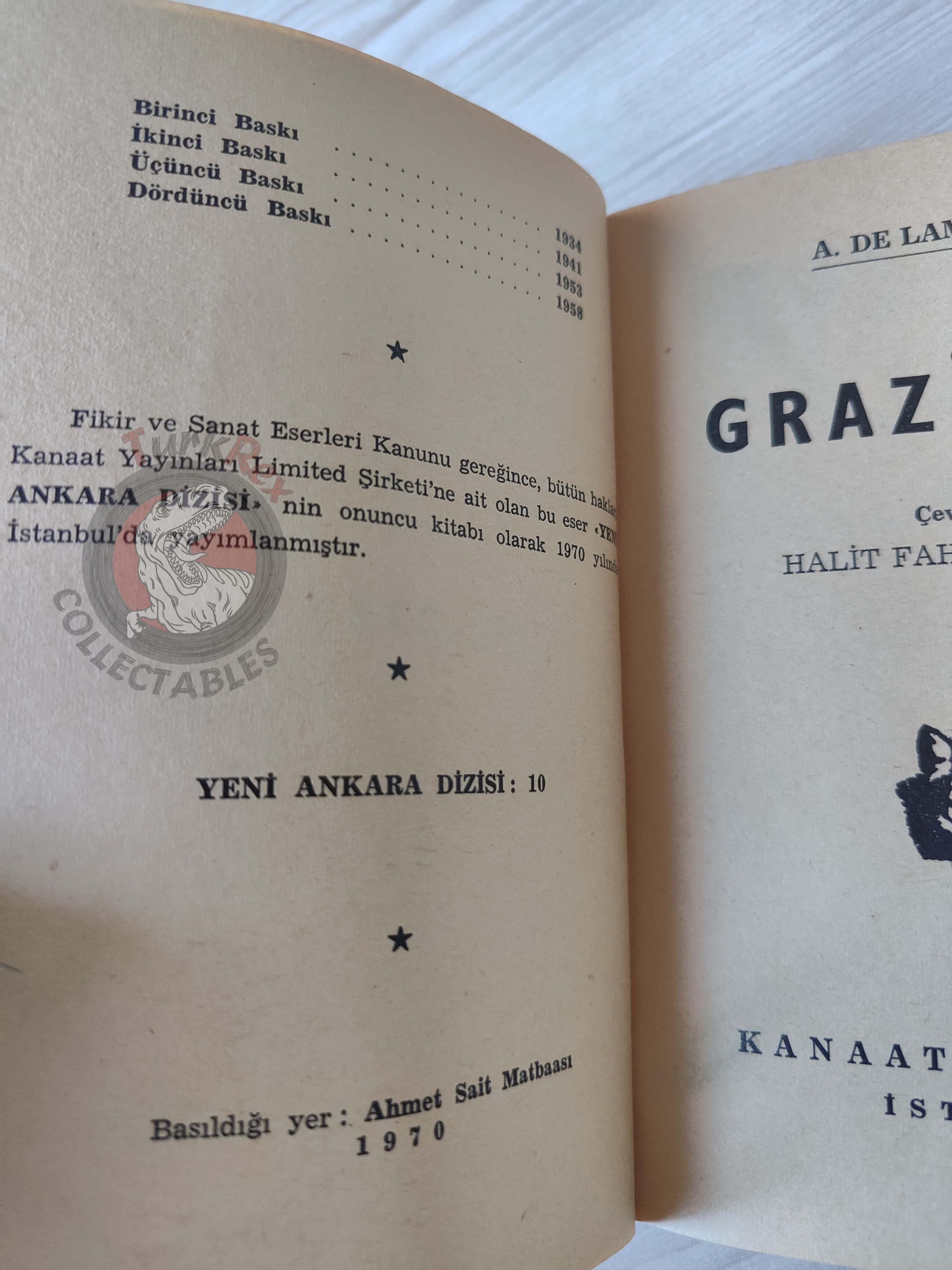 Alphonse de Lamartine – Graziella 1970 Turkish Book Turkey