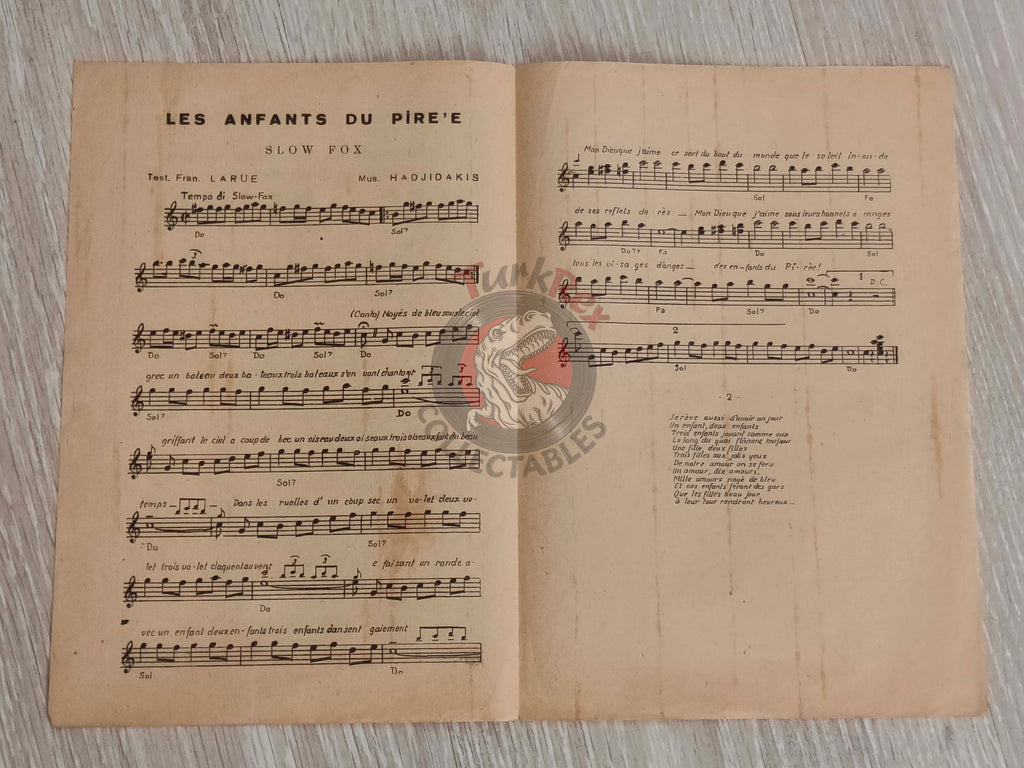 Maria Vincent – Les Enfants du Pirée Turkish Vintage Musical Notes Sheet Turkey