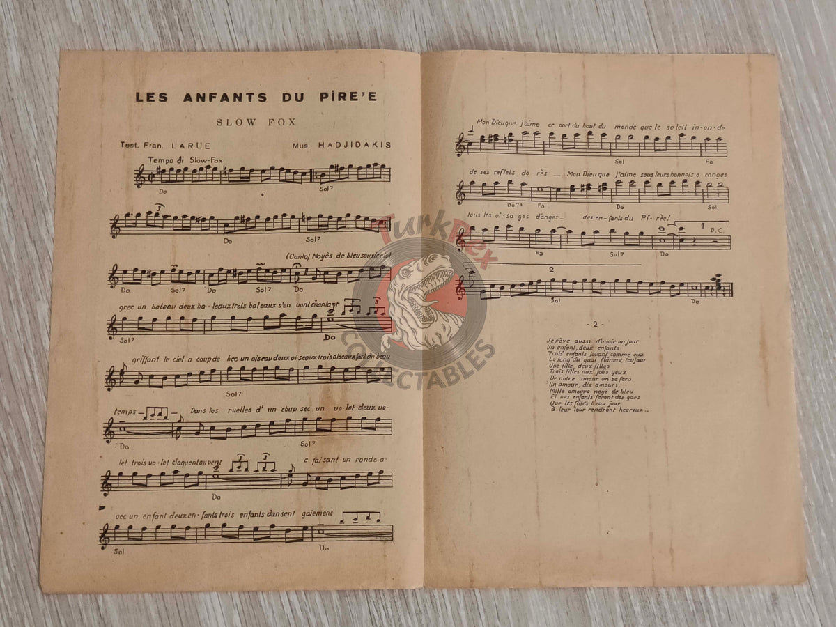 Maria Vincent – Les Enfants du Pirée Turkish Vintage Musical Notes Sheet Turkey