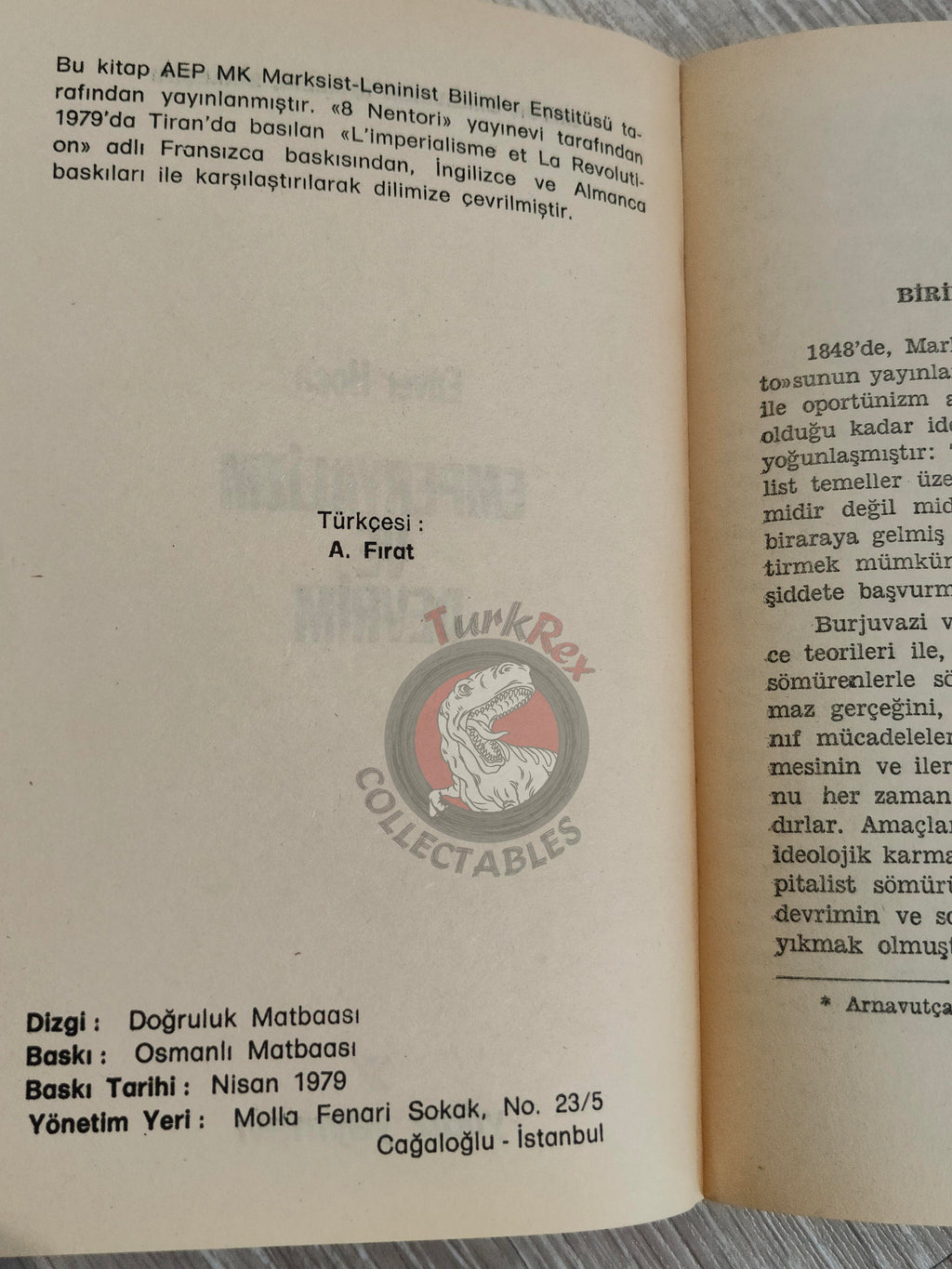 Enver Hoxha – Imperialism and the Revolution 1979 1st Turkish Book Turkey Albania