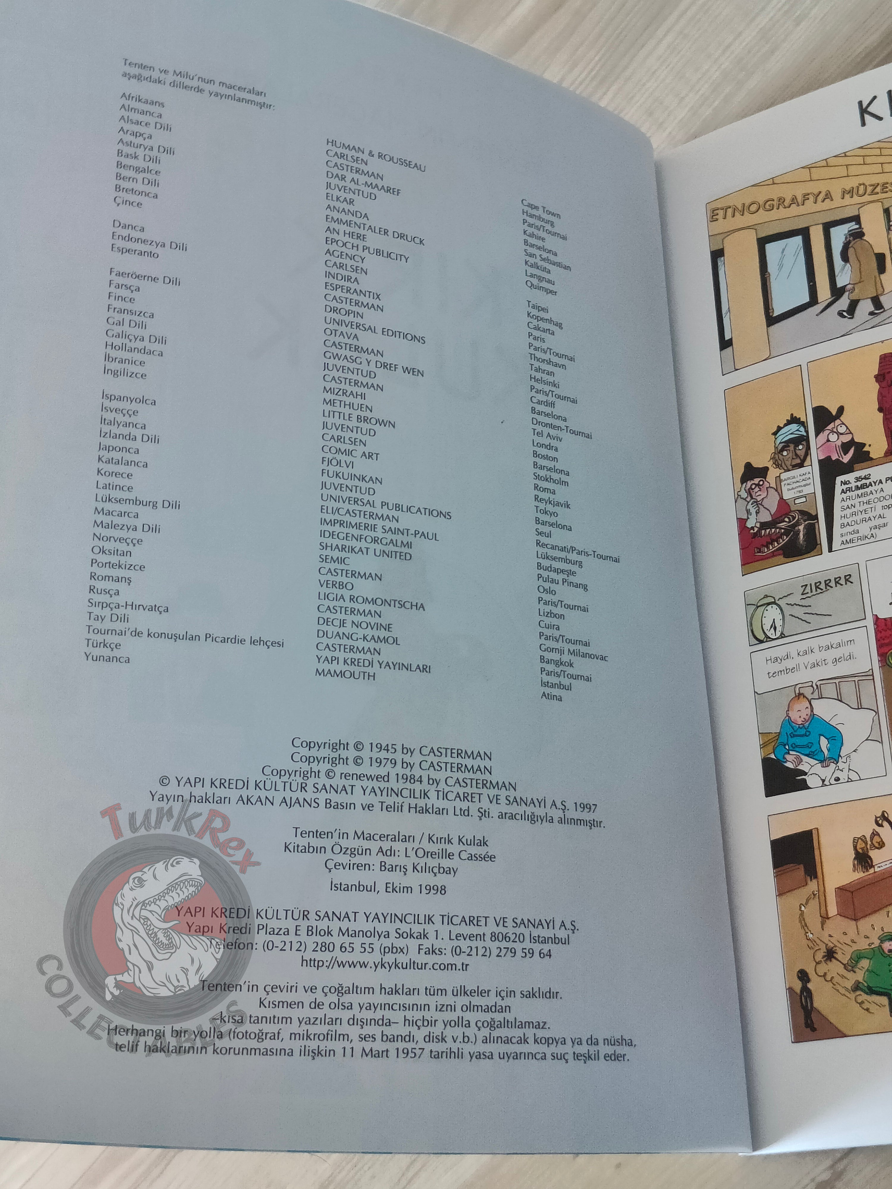 Tintin – The Broken Ear 1998 Turkish Edition Comic Turkey 2nd YKY