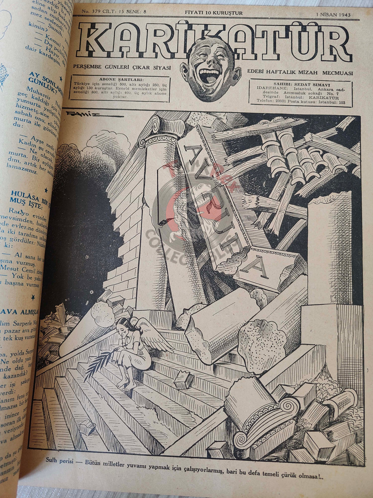Karikatür 1943 Humor Magazine Turkish Turkey Atom Bomb United States WW2 era Europe