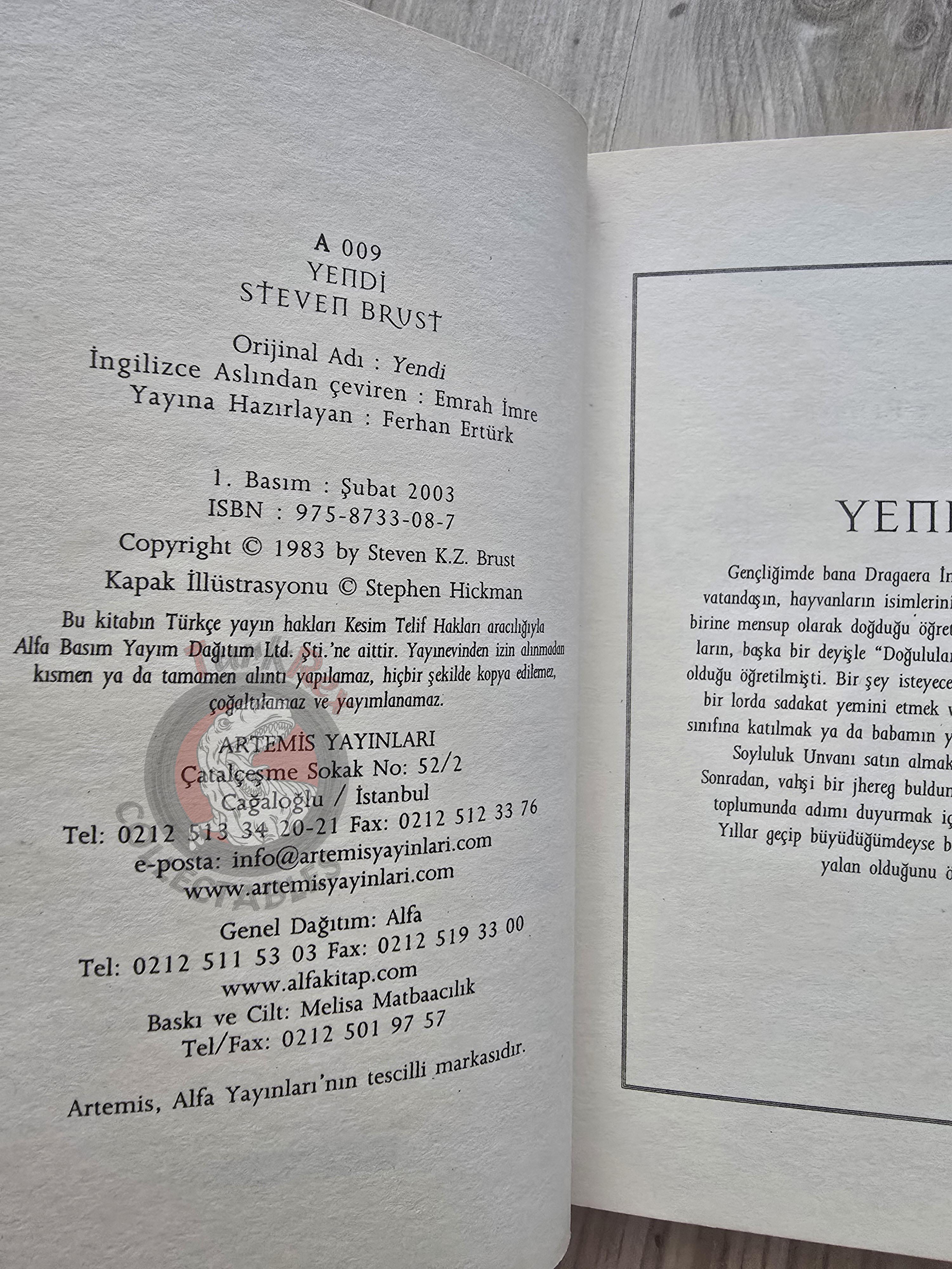 Steven Brust – Yendi 2003 1st Turkish Book Turkey Vlad Taltos series