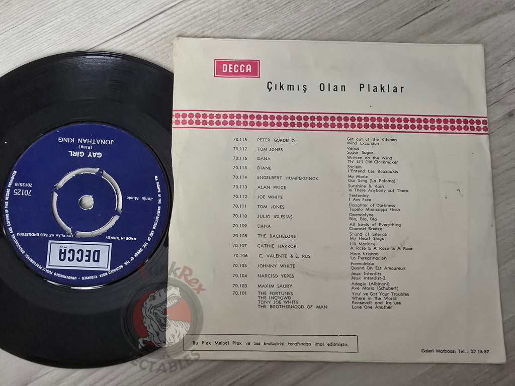 Jonathan King – Cherry, Cherry / Gay Girl 7" Turkish Pressing Vinyl Turkey Edition